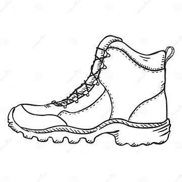 Vector Sketch Illustration - Extreme Hiking Boots. Side View Stock ...