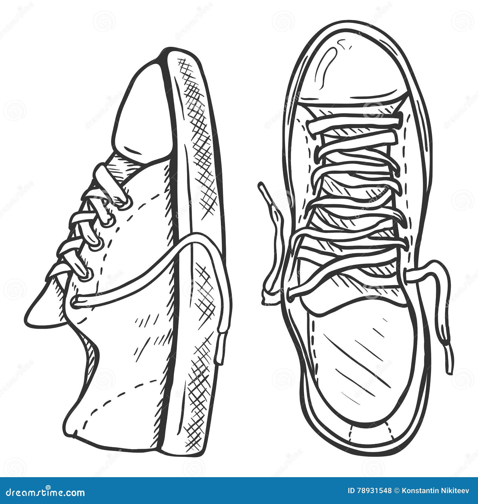 Vector Sketch Illustration - Pair of Casual Gumshoes. Top and Side View ...