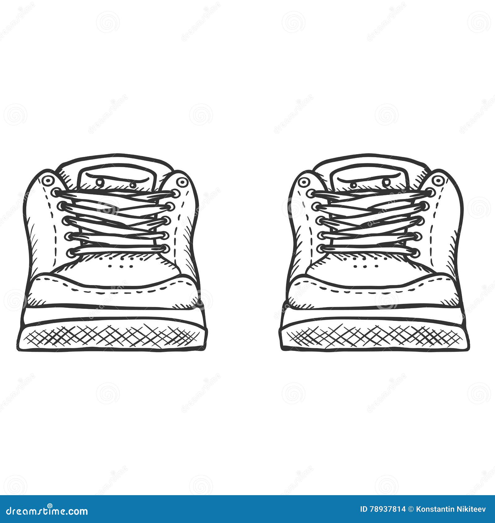 Vector Sketch Illustration - Pair of Skaters Shoes. Front View Stock Vector  - Illustration of sign, lace: 78937814