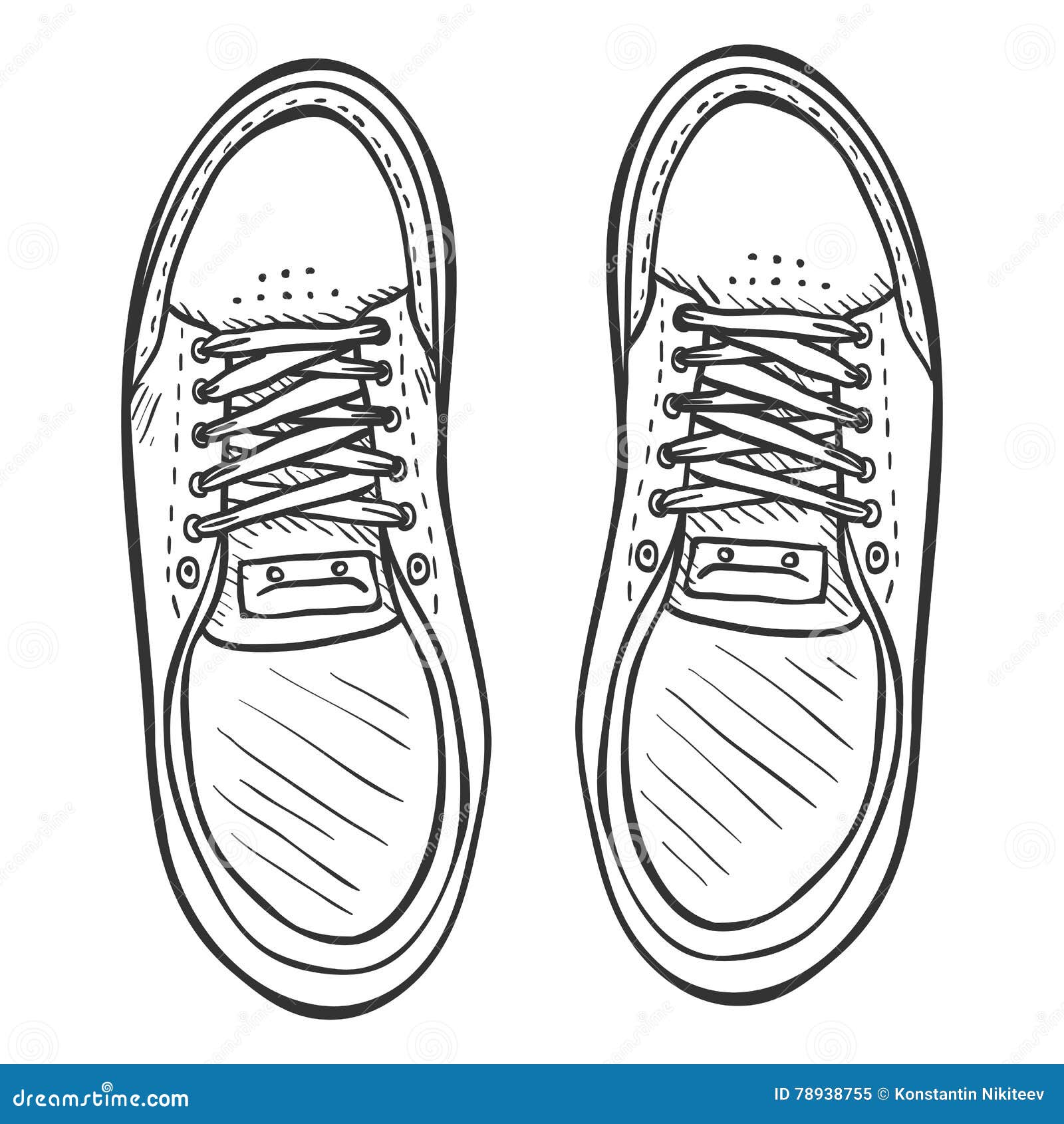 Vector Sketch Illustration - Pair of Skaters Shoes. Top View Stock ...