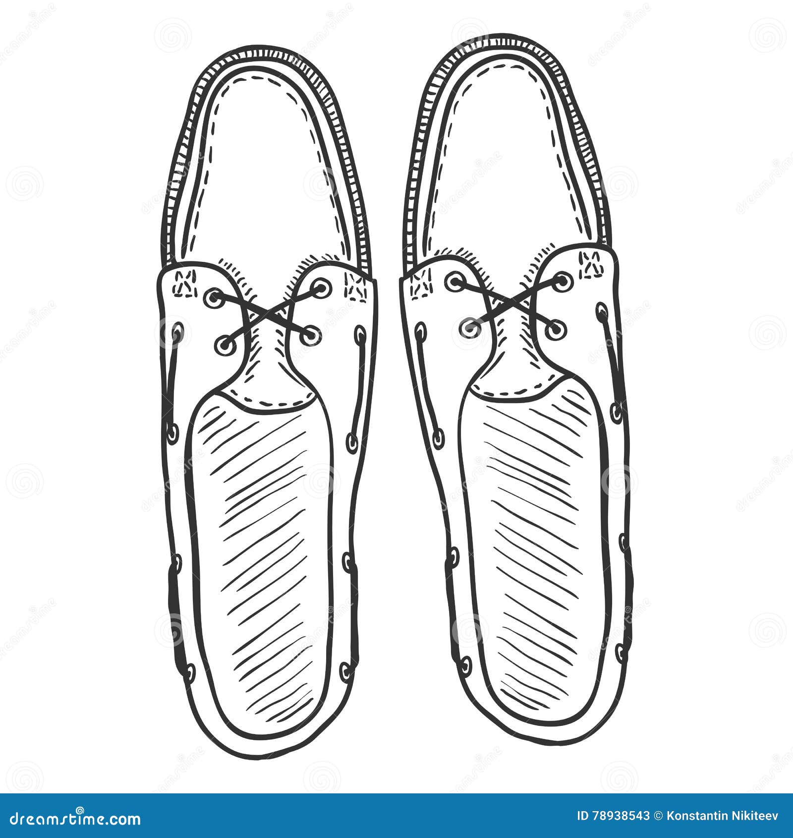 Vector Sketch Illustration - Pair of Topsider Men Shoes. Top View Stock ...