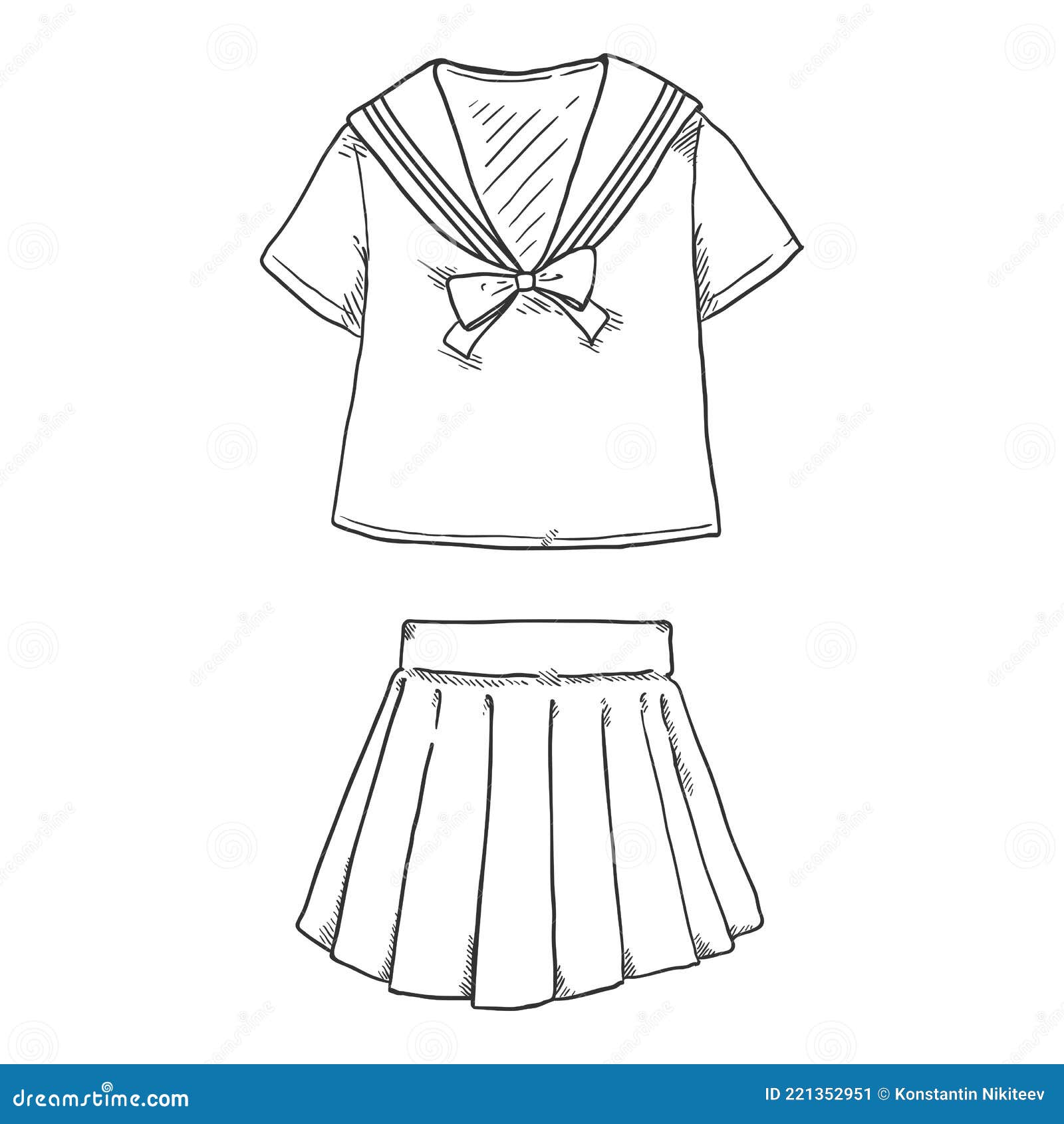 Vector Sketch Japanese Girl School Uniform Stock Vector - Illustration of  background, japanese: 221352951