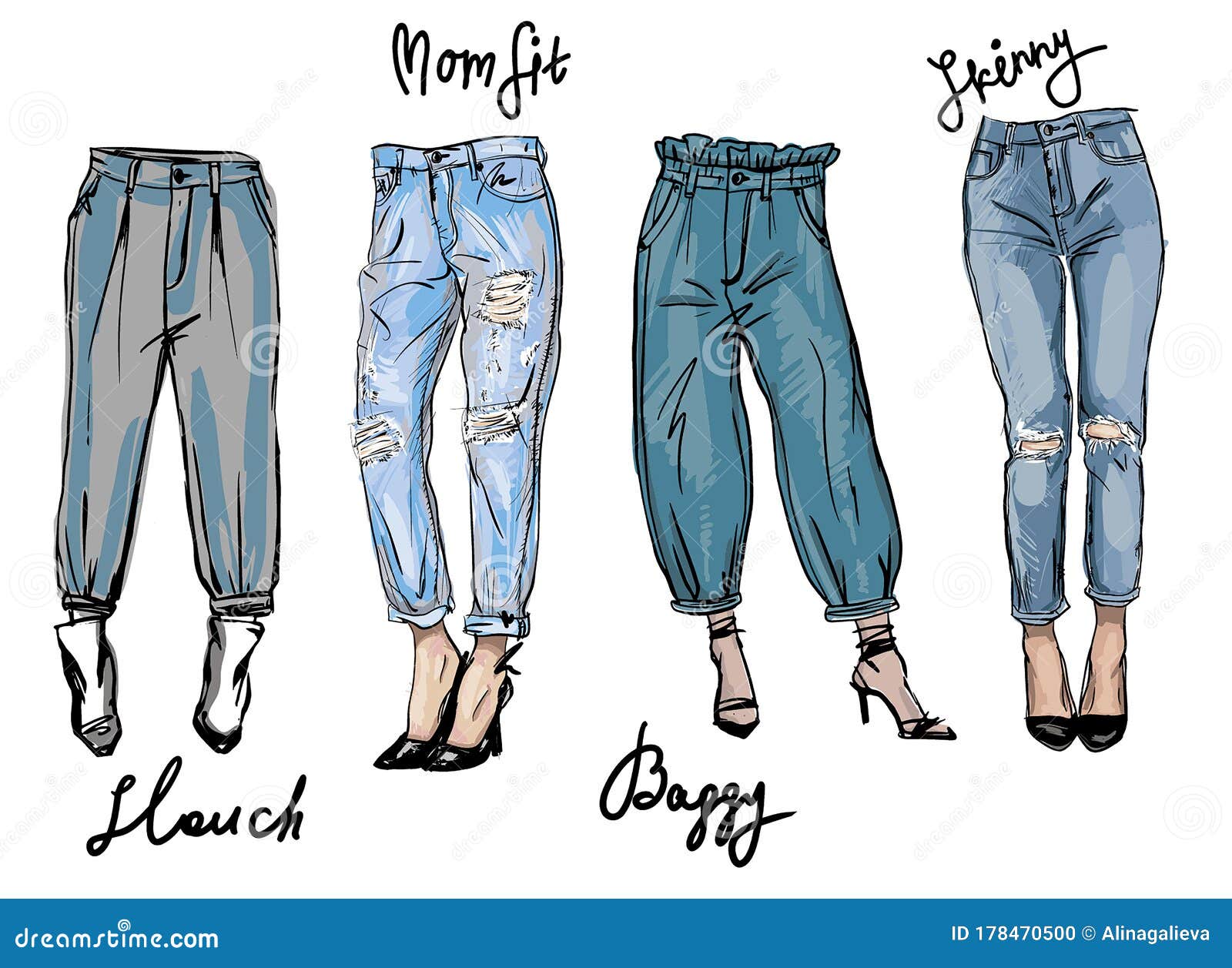 Vector Sketch of Jeans Fashion Fit. Trendy Ashion Illustration, Fashion ...