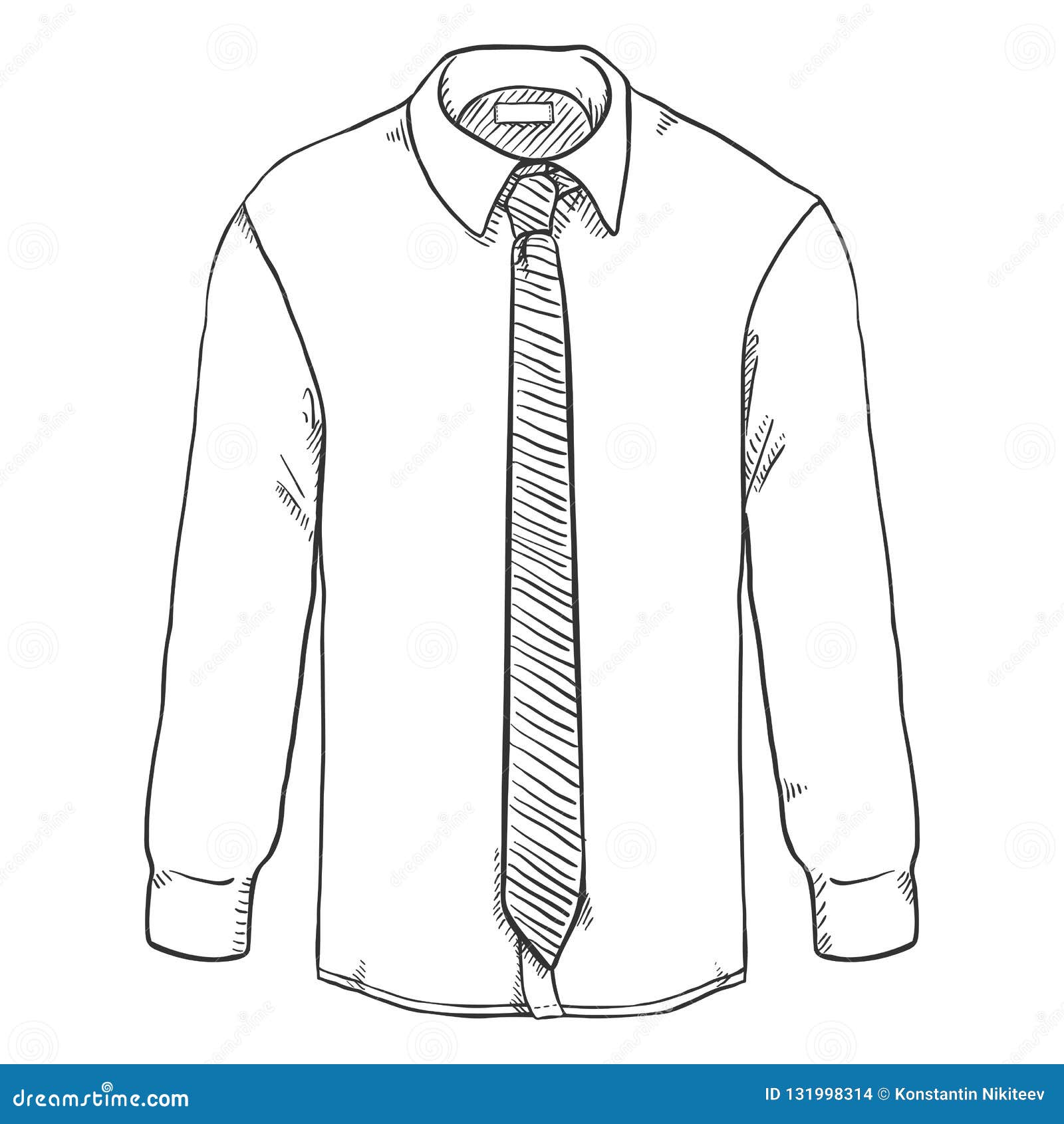 Vector Sketch Long-sleeve Classic Men Shirt with Necktie Stock Vector ...