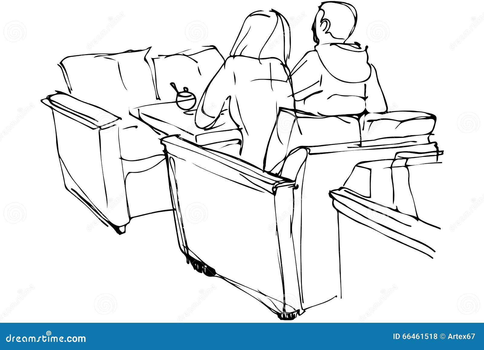 Vector Sketch Of Man And Woman Sitting On A Couch In A Cafe Stock Photo