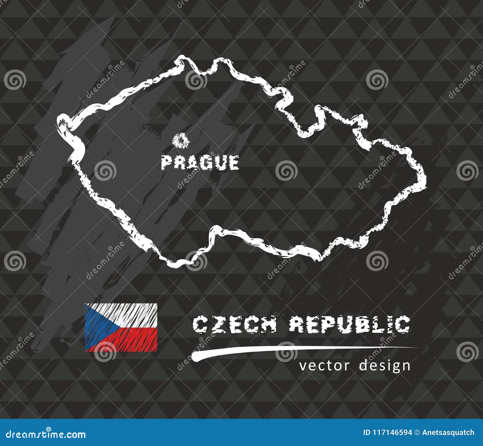 Czech Republic Map Vector Drawing On Blackboard Stock