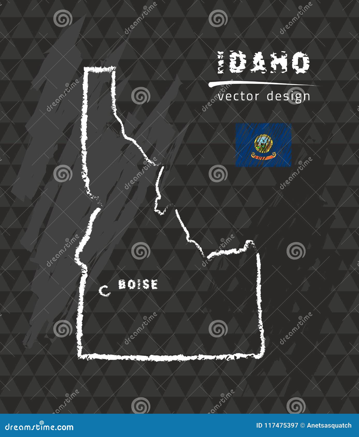 Idaho Map, Vector Pen Drawing On Black Background
