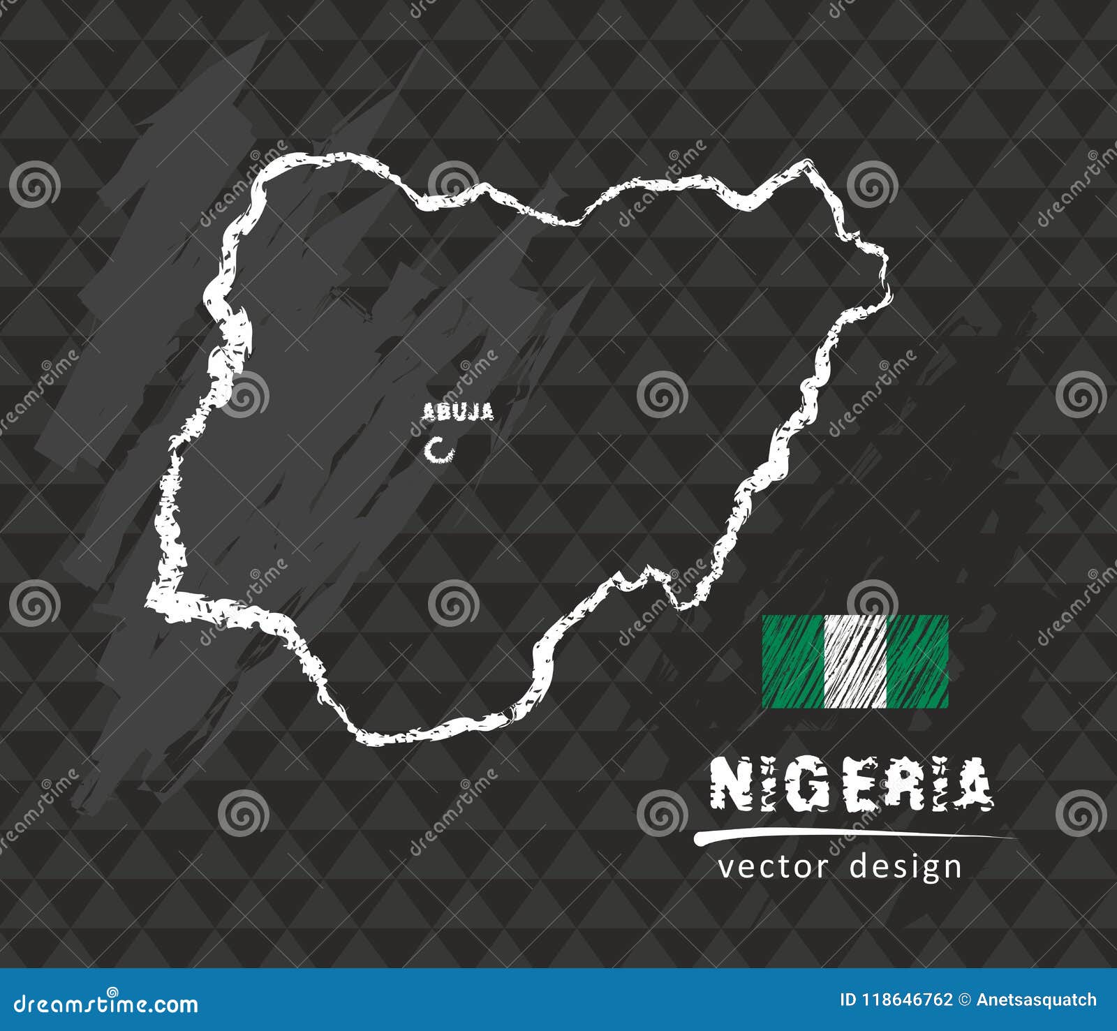 Nigeria Map Vector Pen Drawing On Black Background Stock Vector