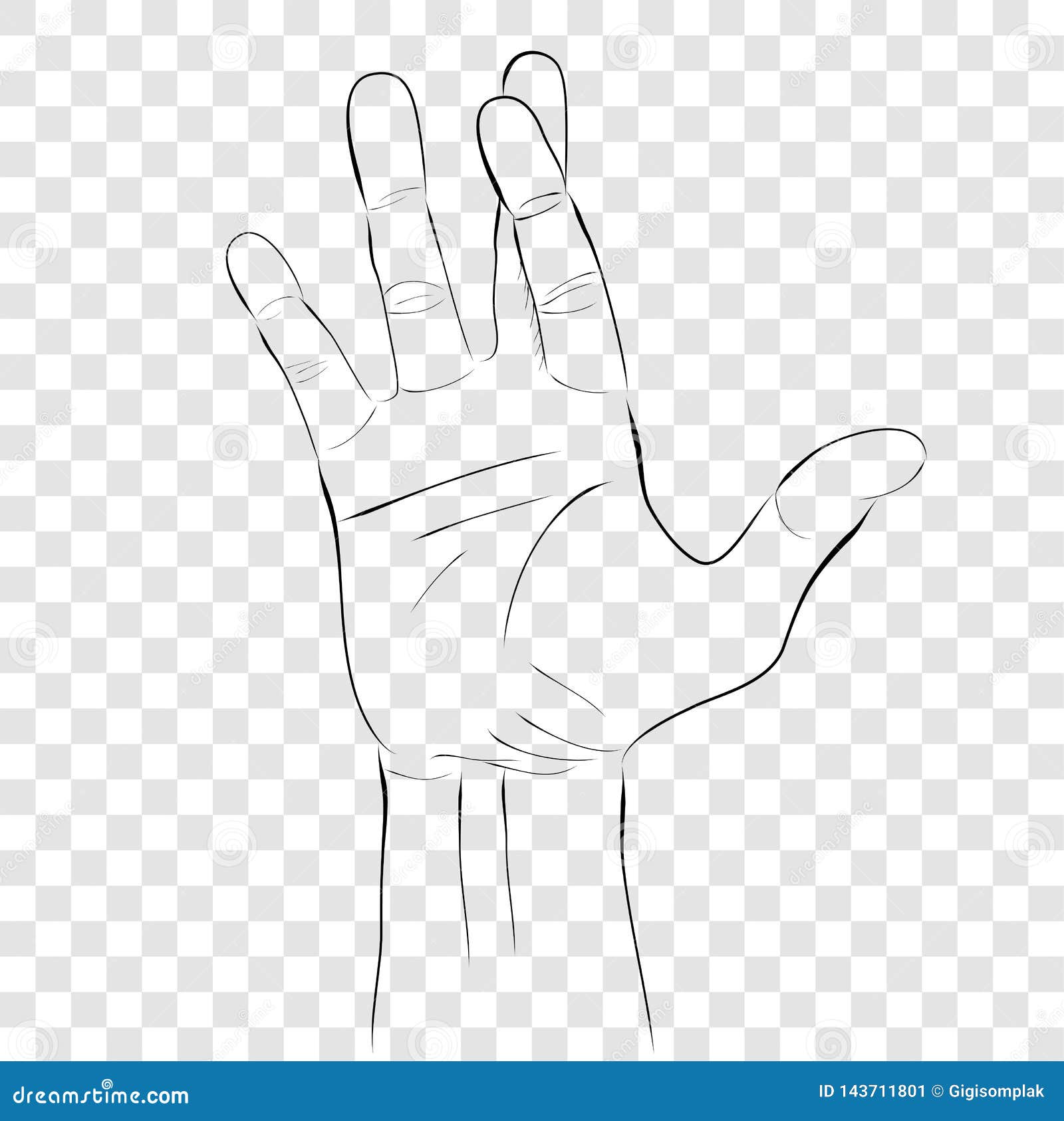 Simple Vector Sketch Right Hand Lie Gesture At Transparent Effect Background Stock Vector Illustration Of Hand Line