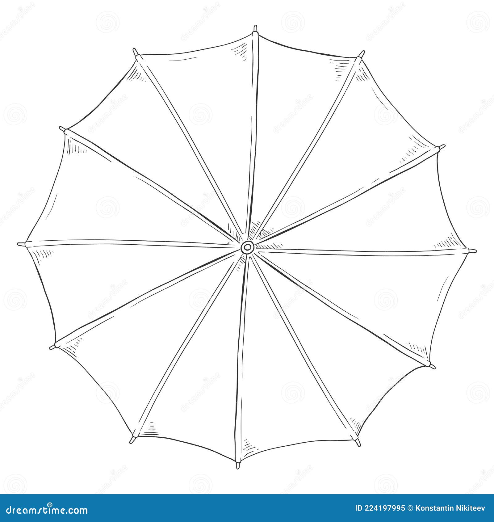 Vector Sketch Umbrella Illustration. Top View Stock Vector
