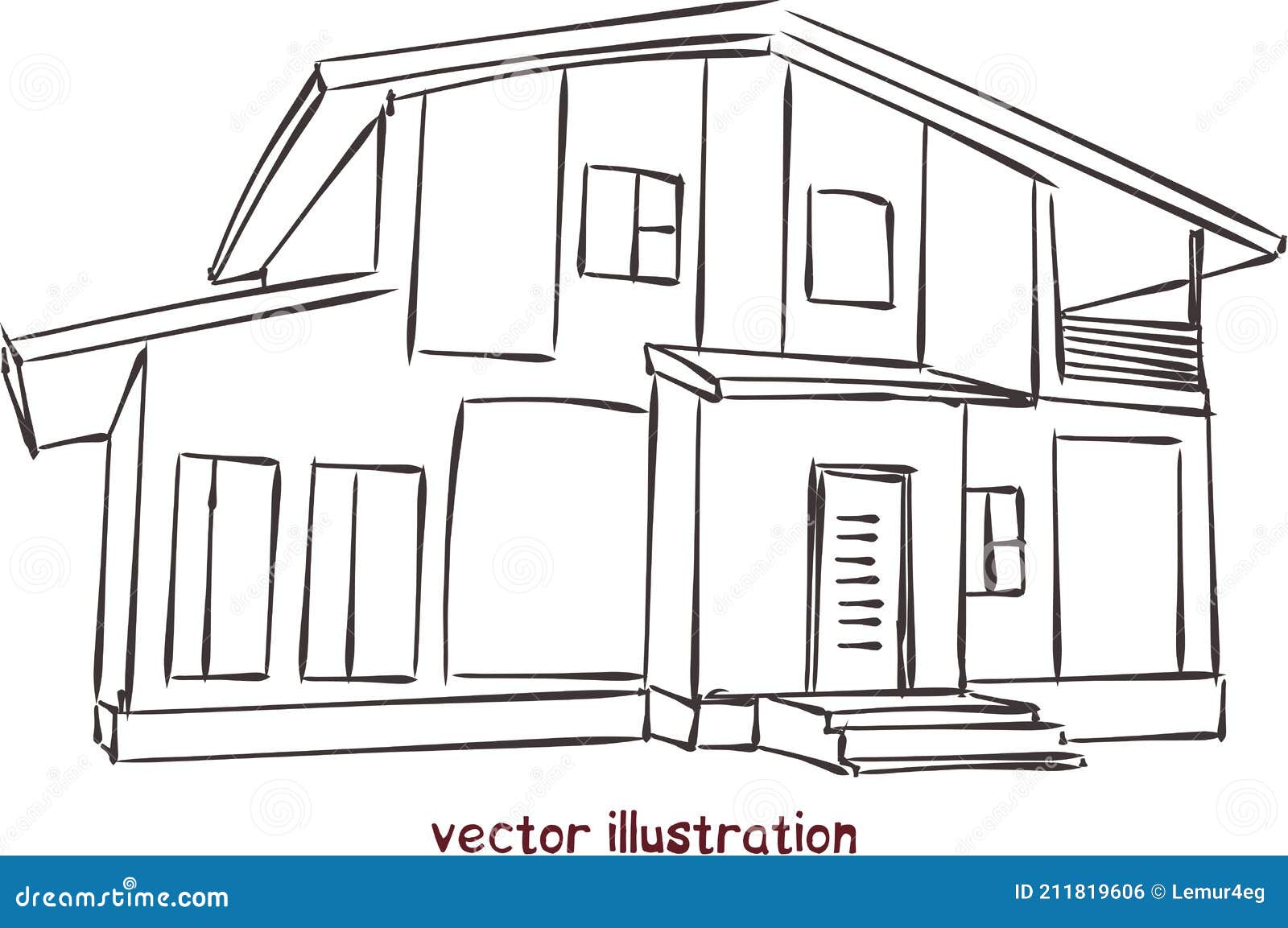 Vector Sketch of Wooden House Stock Vector Illustration of