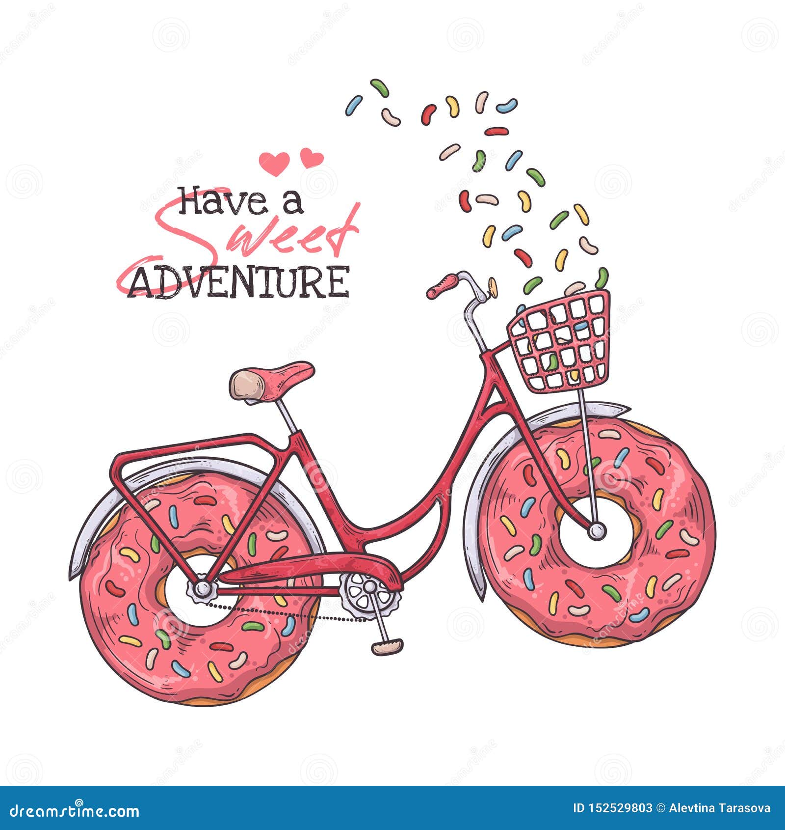 Vector Sketching Illustrations. Bicycle with Donuts instead of Wheels