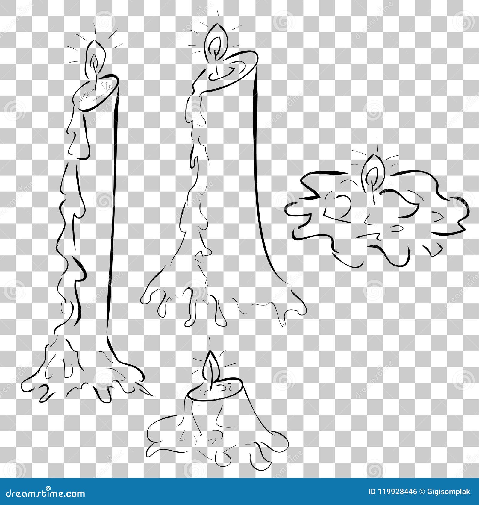 Sketchy Melting Candle At Transparent Effect Background Stock Vector