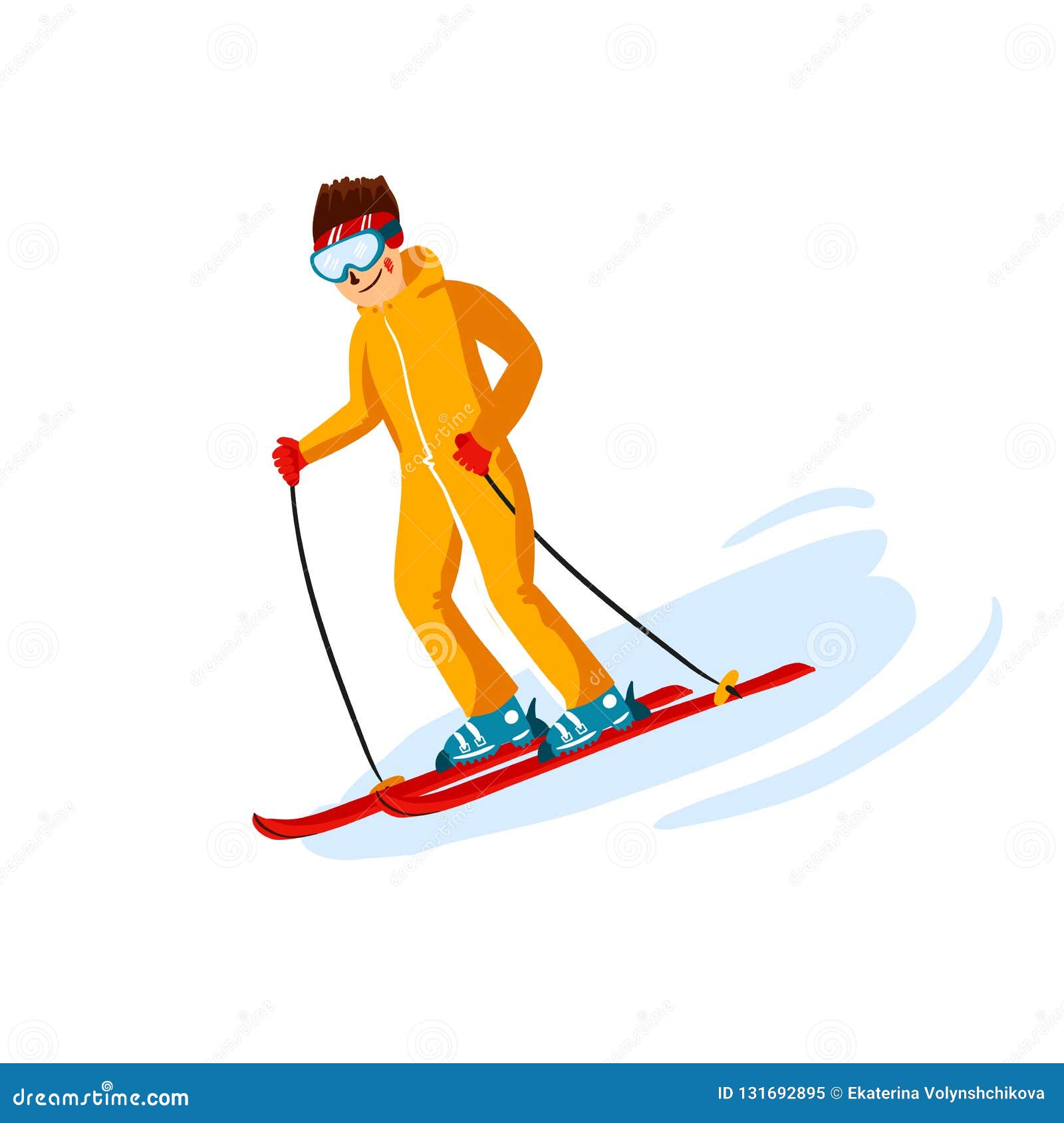 Vector Skier Cartoon Flat Style. Man in the Ski Resort. Winter Sport ...