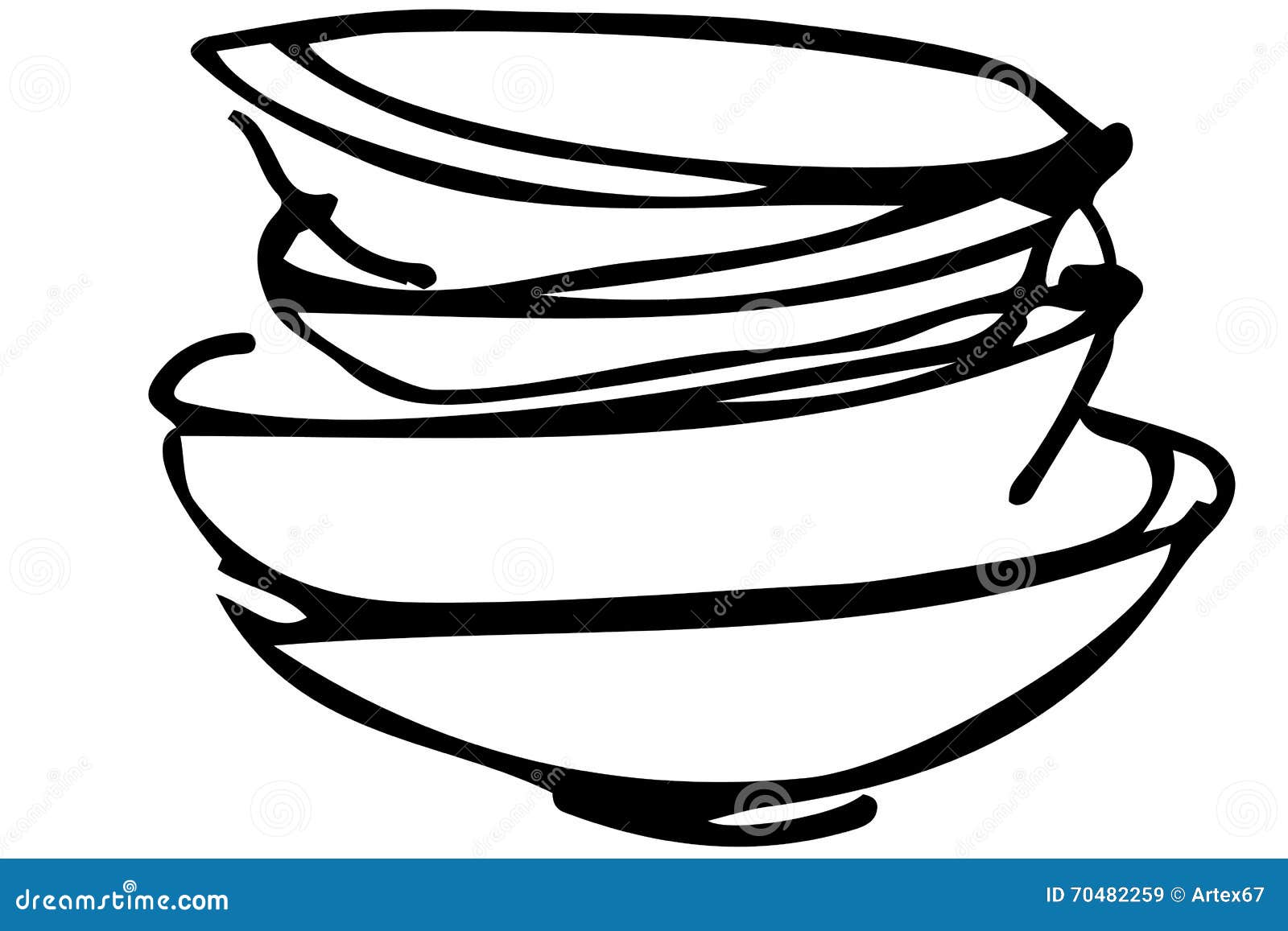 Vector Skizze Eines Stapels Der Schmutzigen Teller Vektor Abbildung