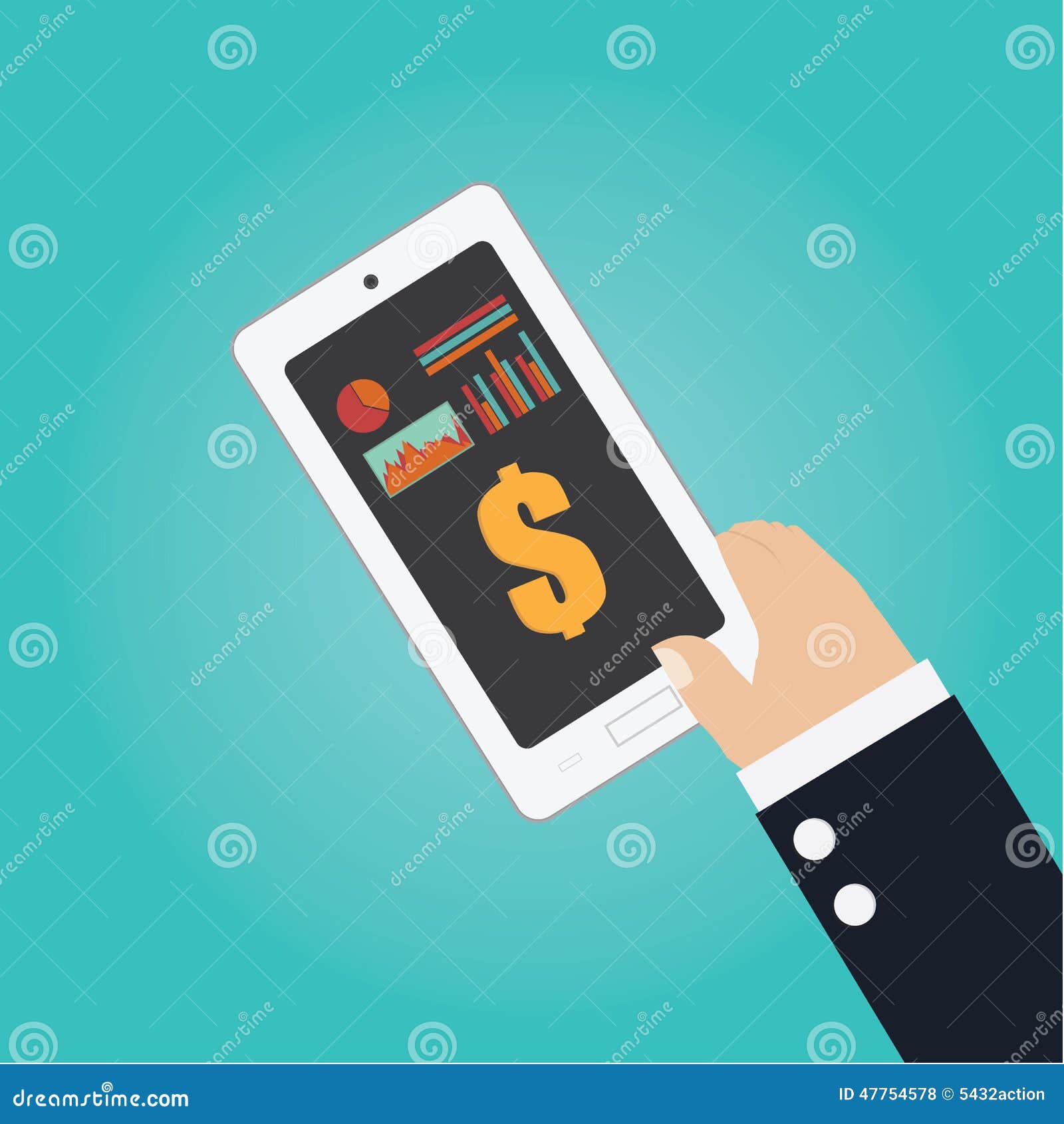 Vector of Smartphone with Technical Analysis. Stock Vector