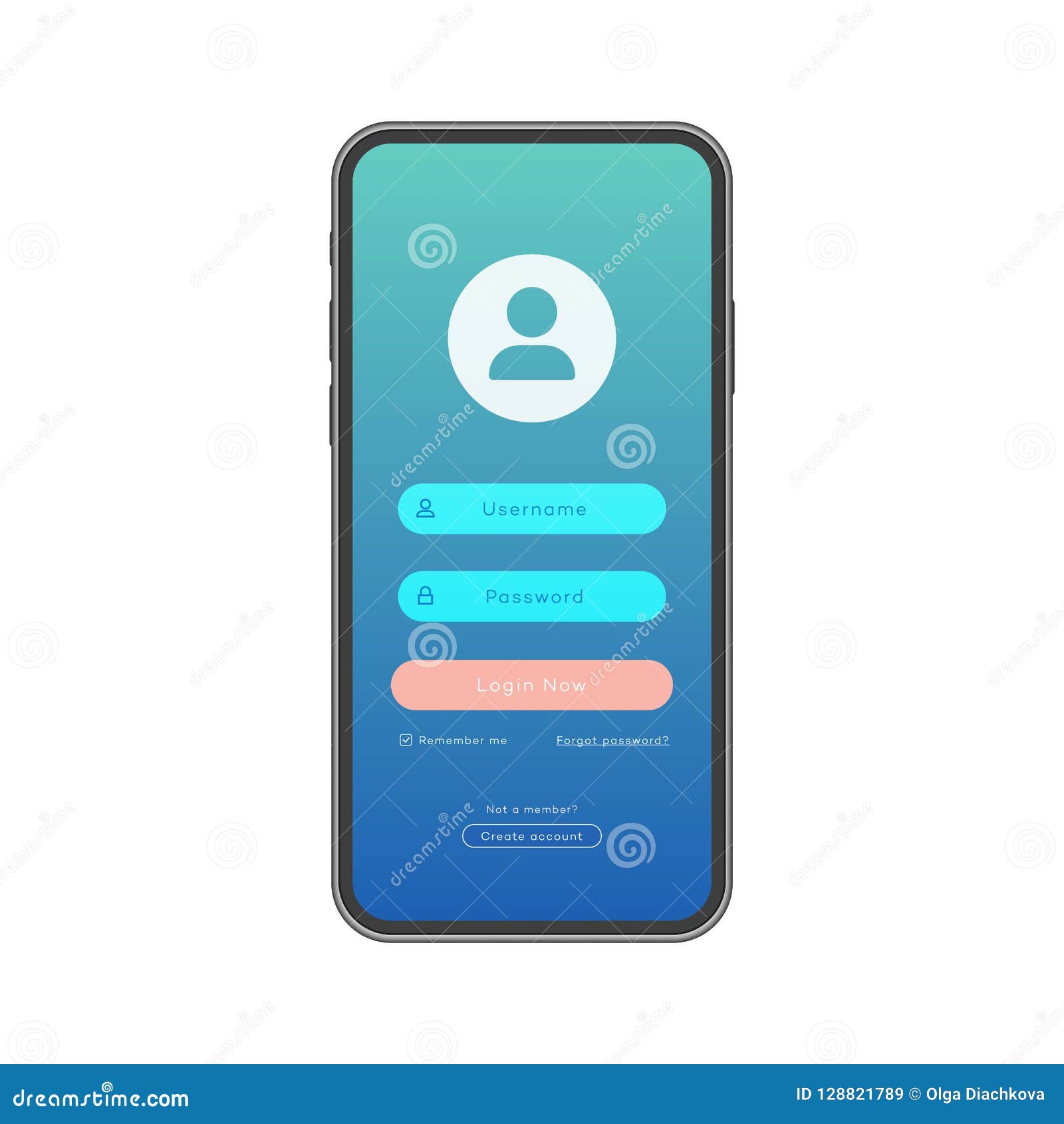 Vector Smartphone Template with Login Form Page Stock Vector