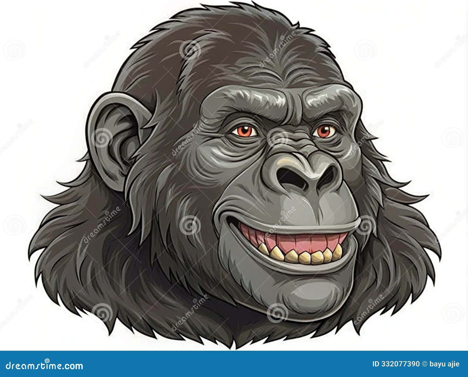  of smiling gorilla head, side view, ai image generated.