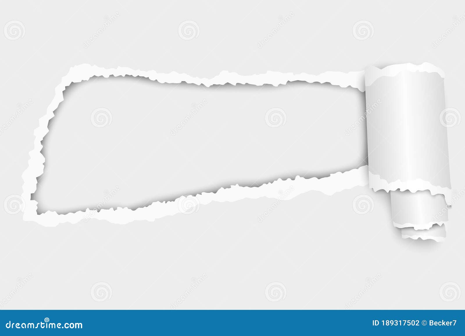  snatched hole in sheet of white paper with soft shadow, paper curl and white background. paper mockup 