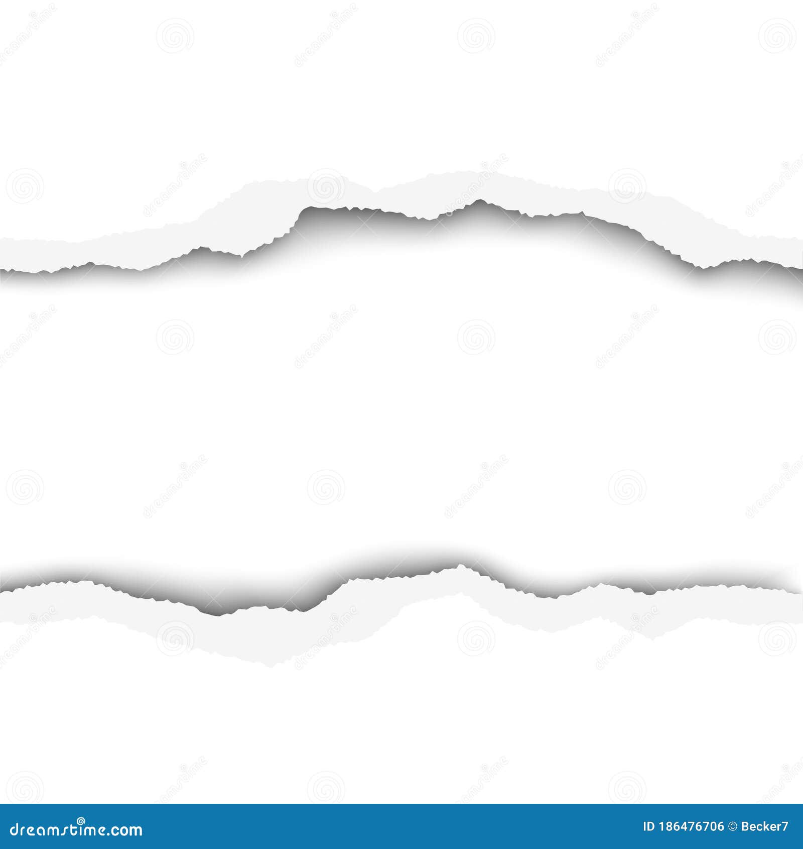  snatched middle of white paper sheet with torn edges and white background with space for text, copy or ad. template paper
