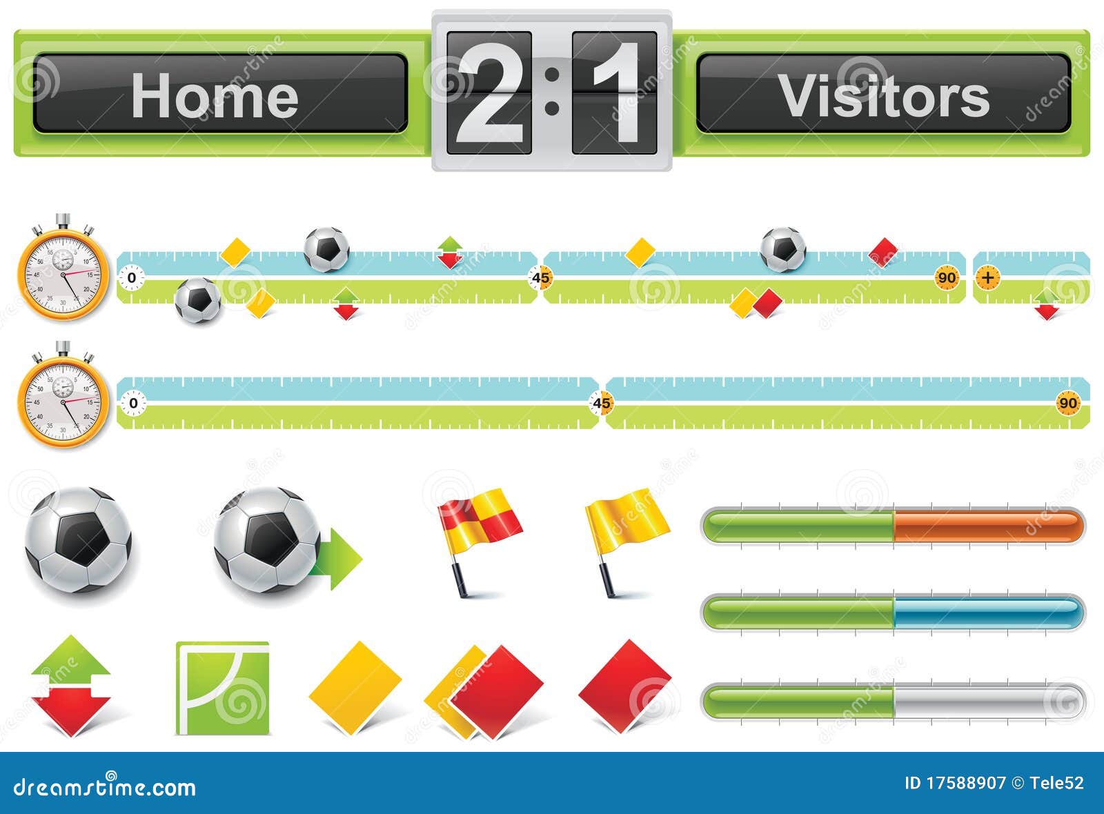 Vector Soccer Match Timeline with Scoreboard Stock Vector