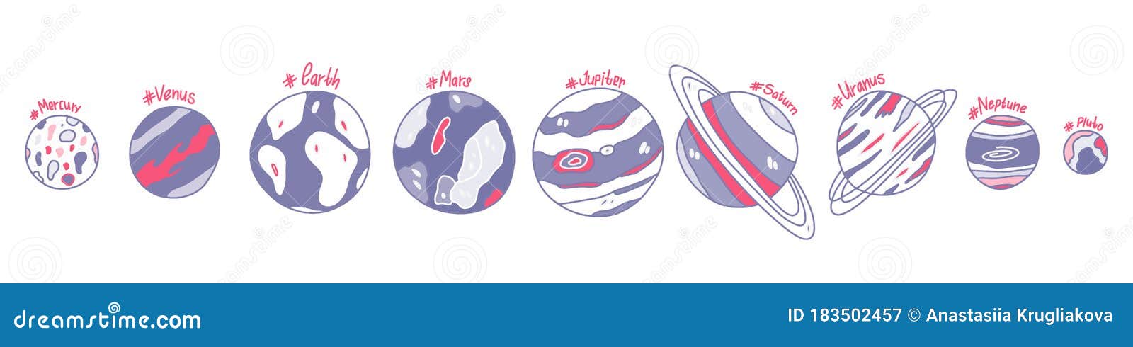  solar sistem planets with names on white background