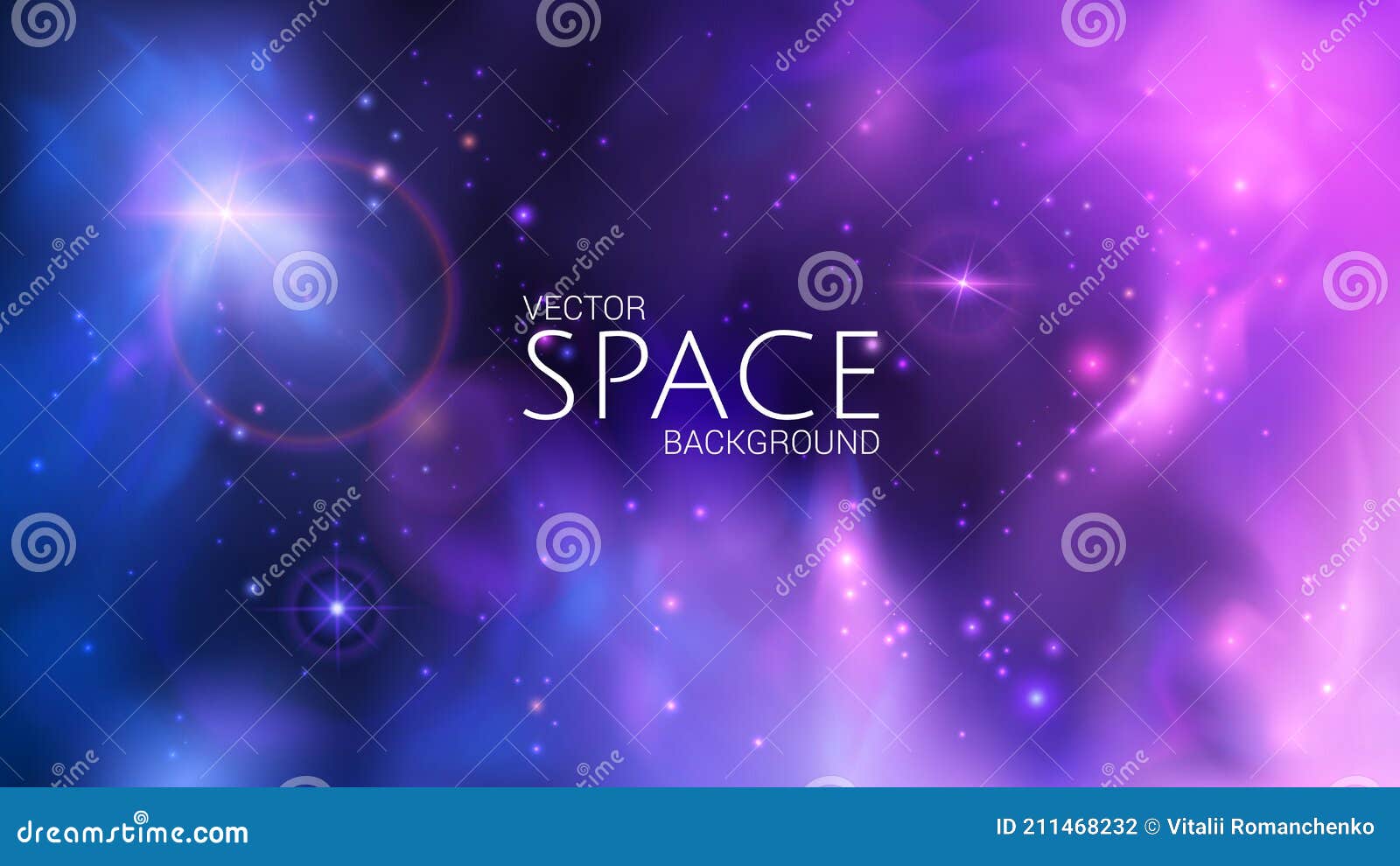  space. blue and purple blurred abstract background with reÃÂ°listic nebulae, shining stars and distant planets.