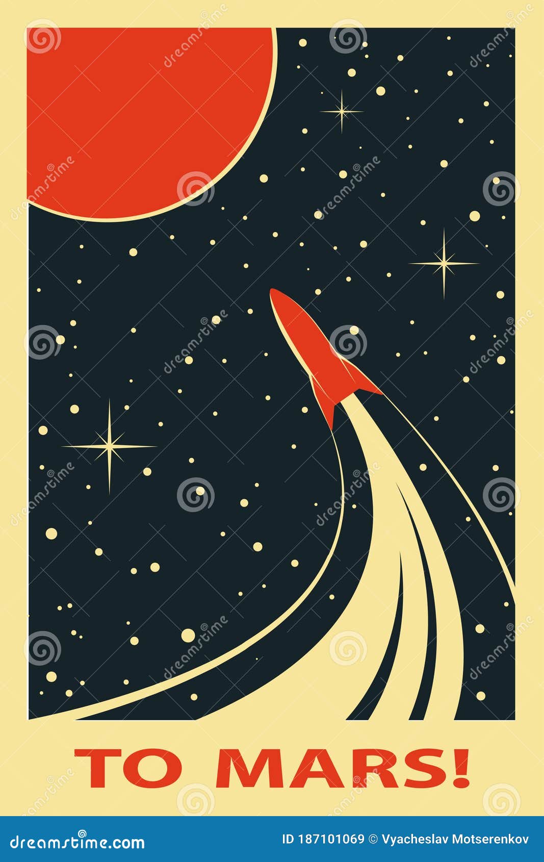  space poster. stylized under the old soviet space propaganda