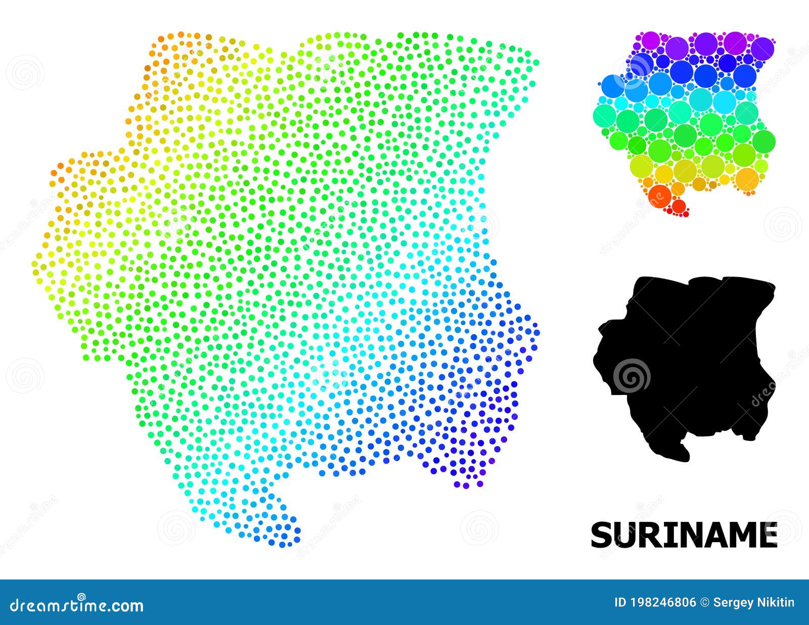 Vector Spectrum Gradient Dot Map of Suriname Stock Vector