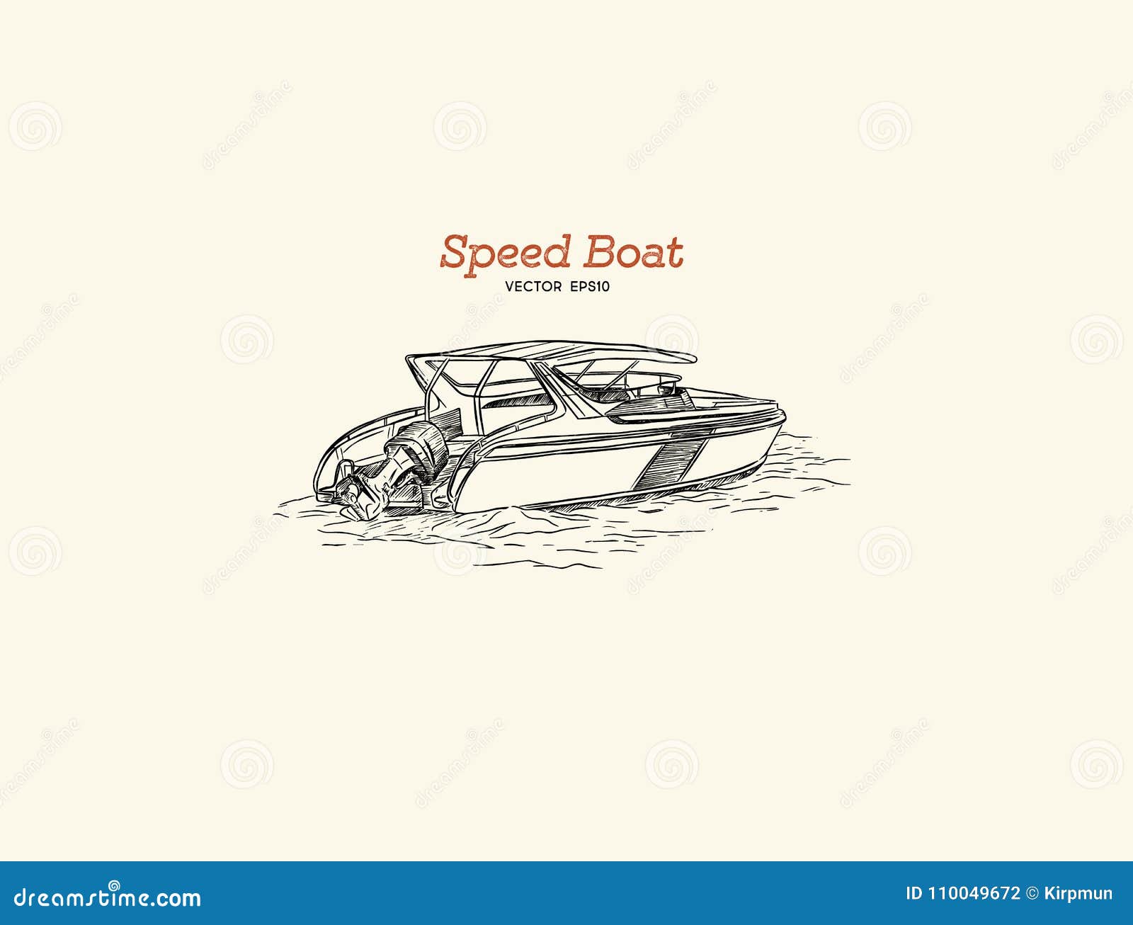 Vector Speed Boat, Hand Draw Vector. Stock Vector - Illustration