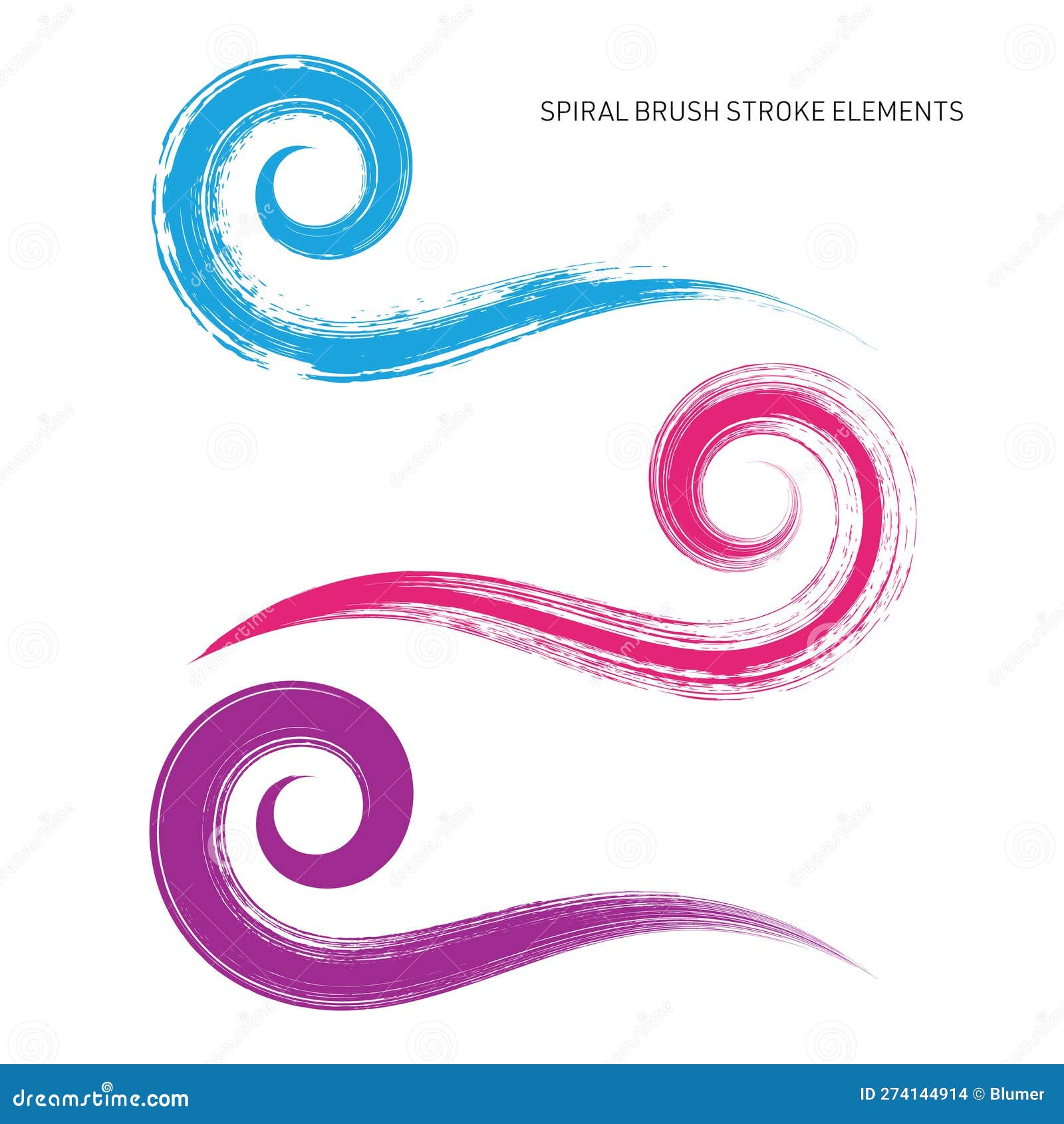 Vector Spiral Brush Stroke Design Element Set Stock Vector Illustration of collection, ocean