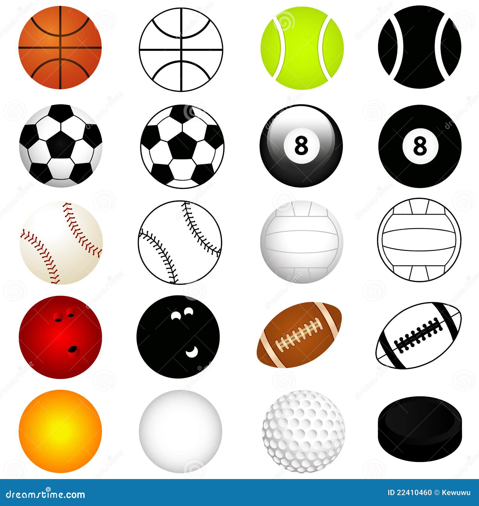 Sports Set : Balls in Color and Silhouette Stock Vector - Illustration round, pool: 22410460