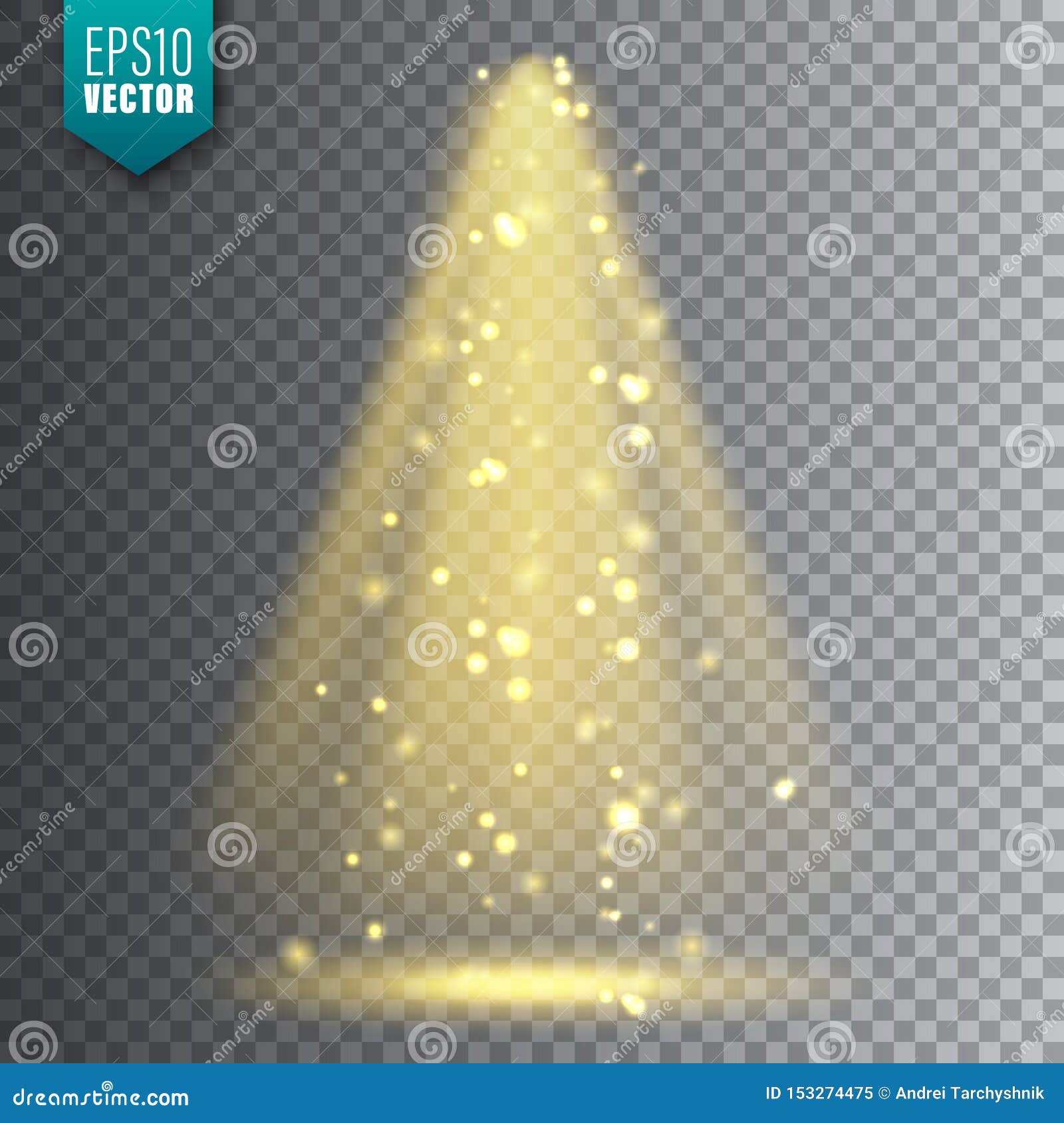 Vector Spotlight. Bright Christmas Glowing Light Beam with Sparkles