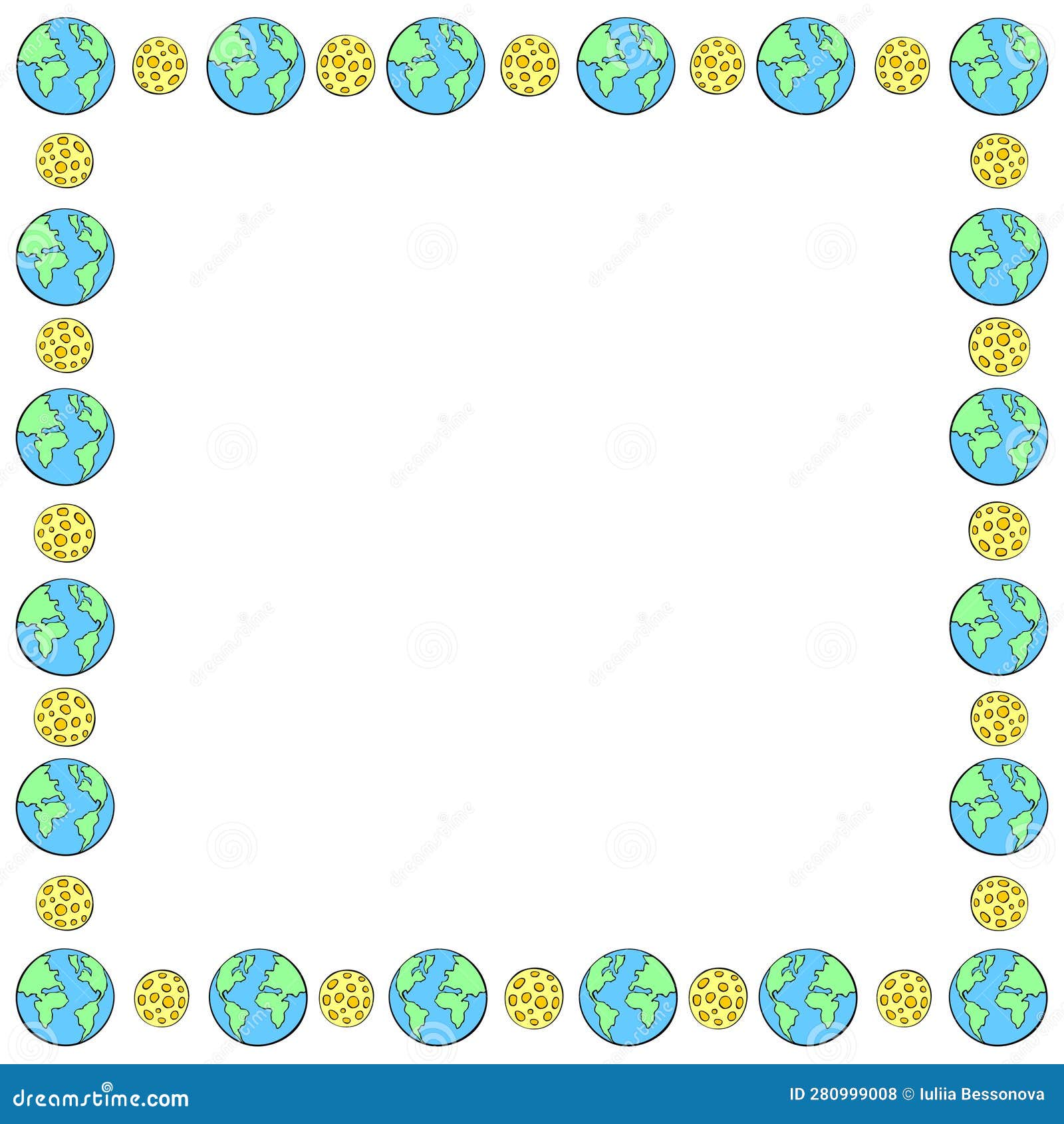 Vector Square Frame, Border from the Earth and the Moon in Doodle Flat  Style. Bright Background, Decoration Stock Vector - Illustration of flat,  vector: 280999008