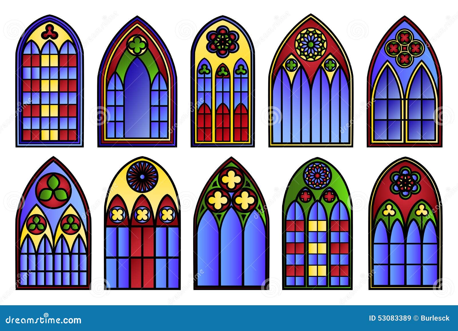 Vector Stained Glass Windows Set Stock Vector Illustration of graphic