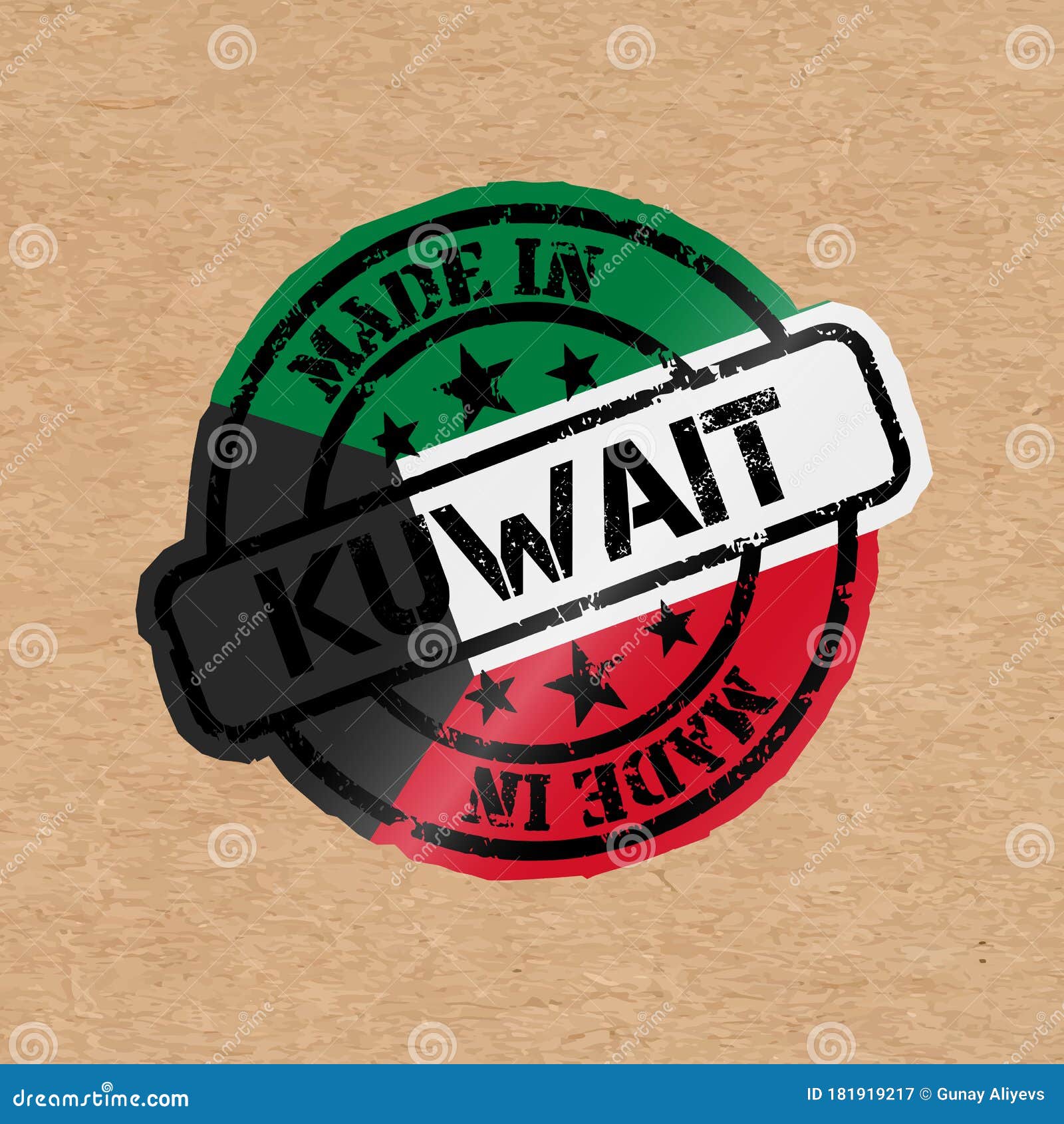 Vector Stamp with Flag of the Kuwait. Lettering Made in Kuwait Stock