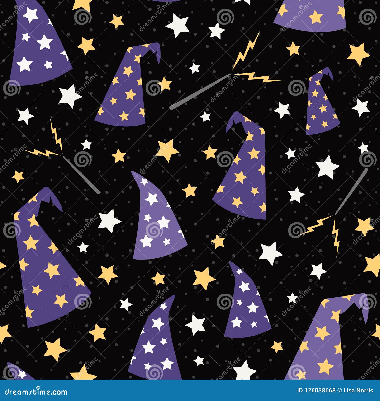 Vector Starry Wizard Hats Seamless Pattern Background Stock Vector ...