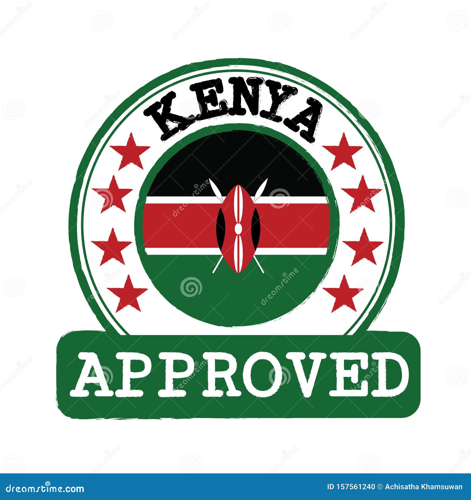 Vector Stempel Van Het Goedgekeurde Logo Met Kenya Vlag In Ronde Vorm Op Het Midden Vector Illustratie Illustratie Bestaande Uit Banner Vlag 157561240
