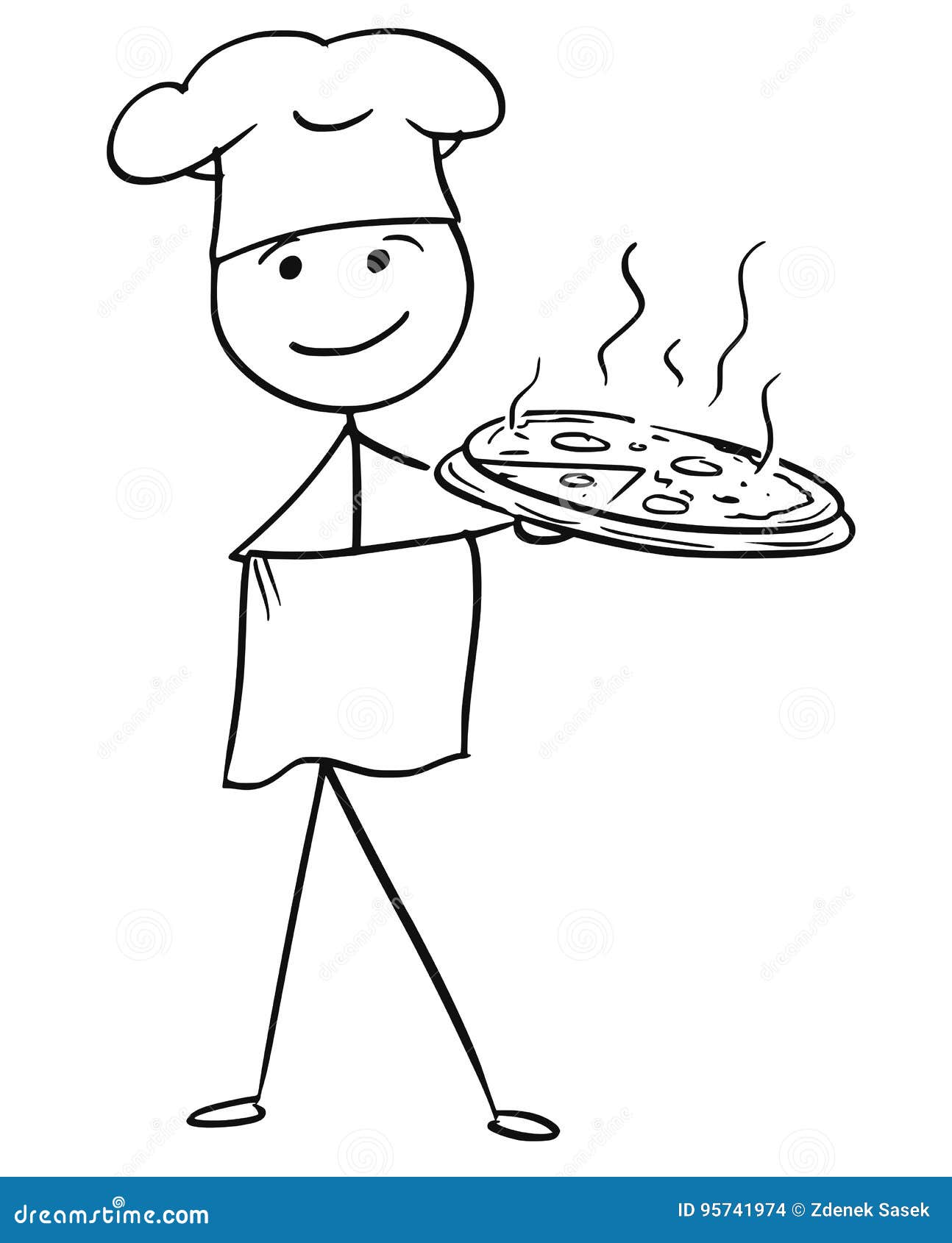 Vector Stick Man Cartoon of Male Cook Chef in Hat Holding Plate Stock ...