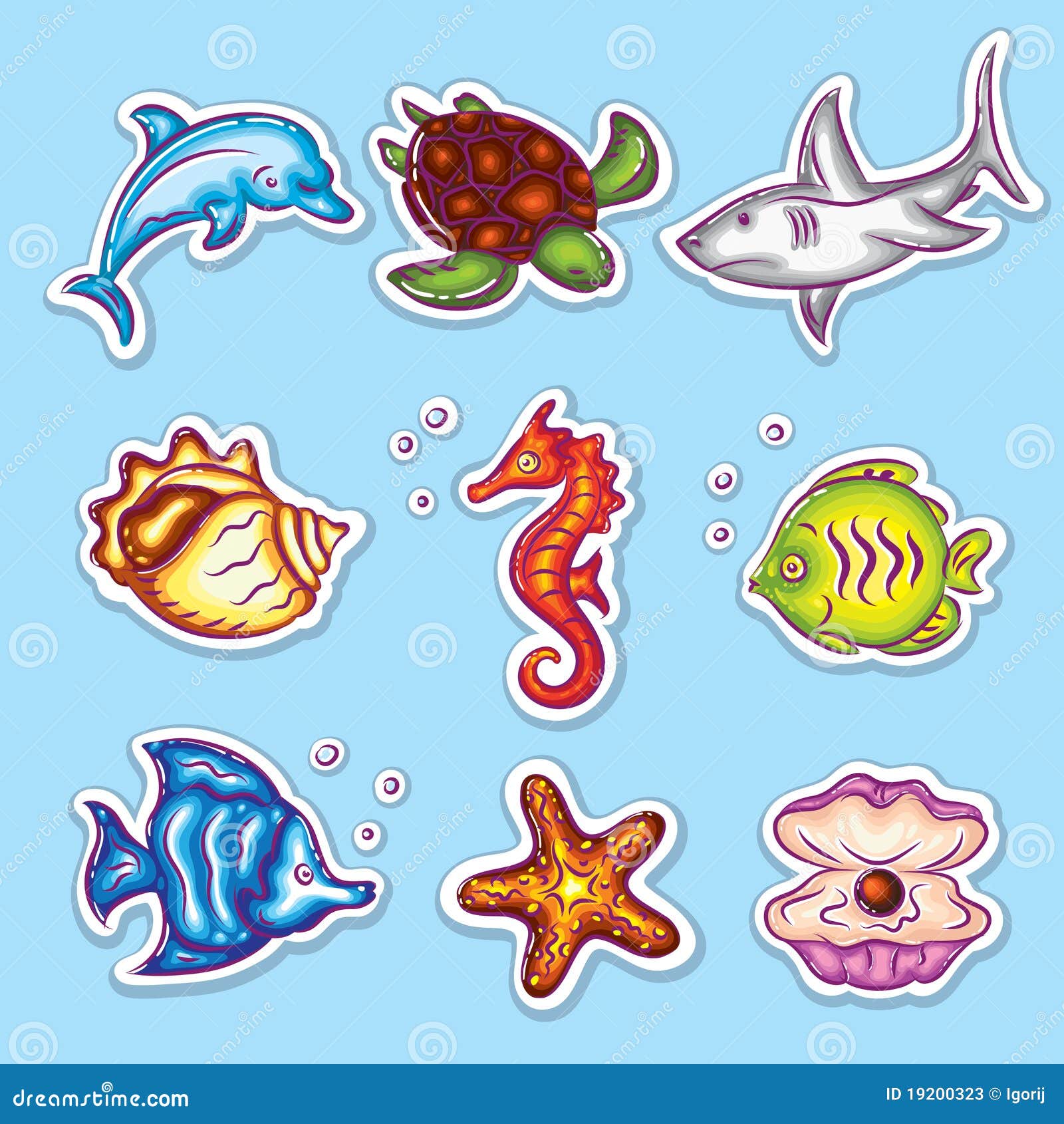  stickers set of sea fauna