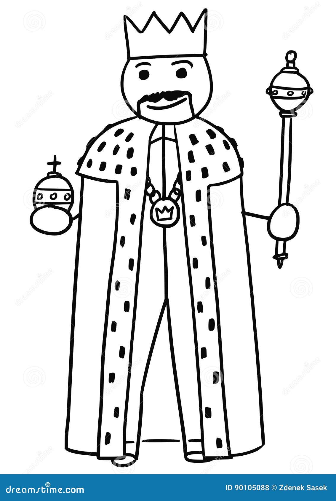 Vector Stickman Cartoon of King Posing with Crown, Sceptre and R Stock  Vector - Illustration of blog, doodle: 90105088