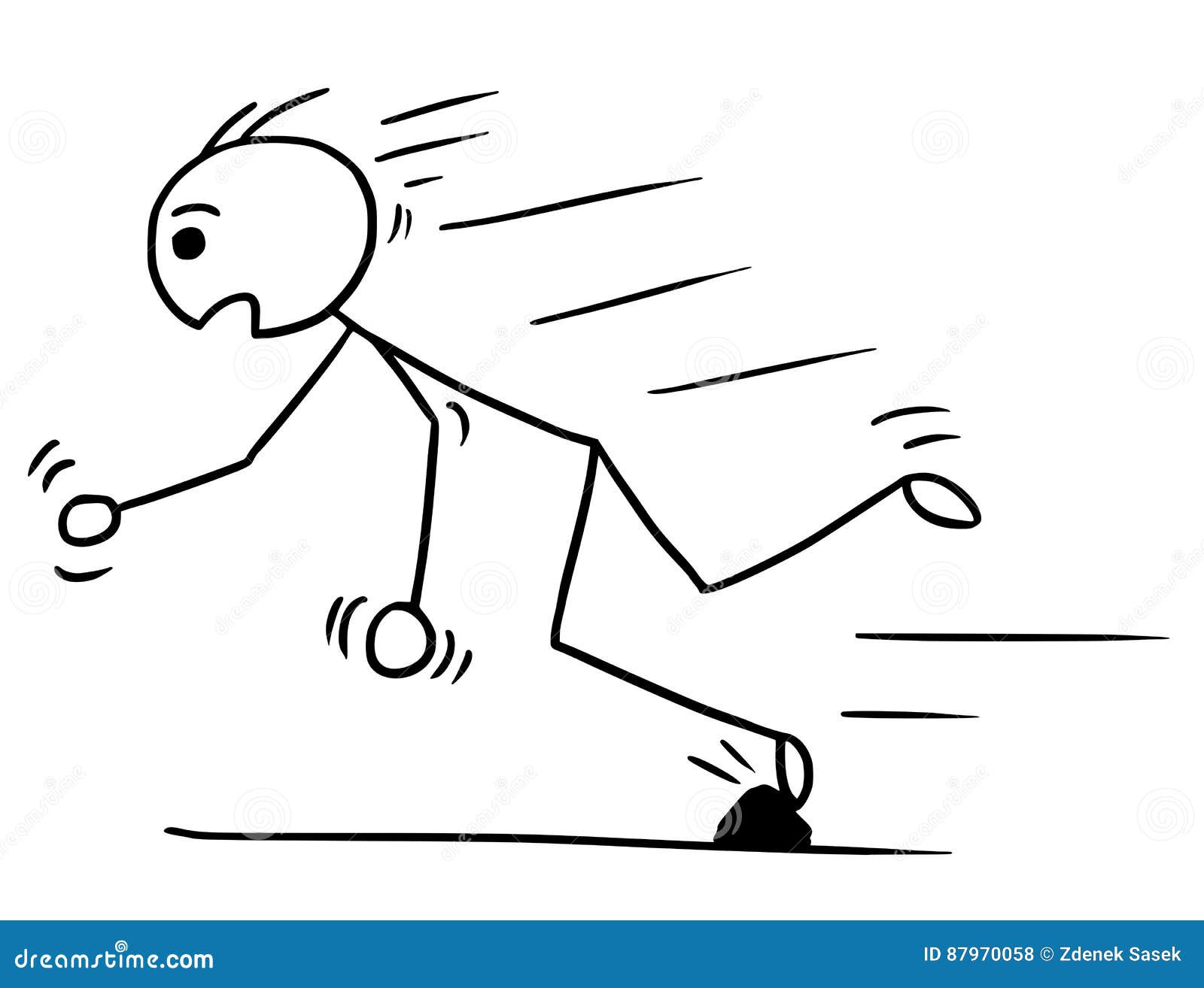  stickman cartoon of man falling stumble trip over stone