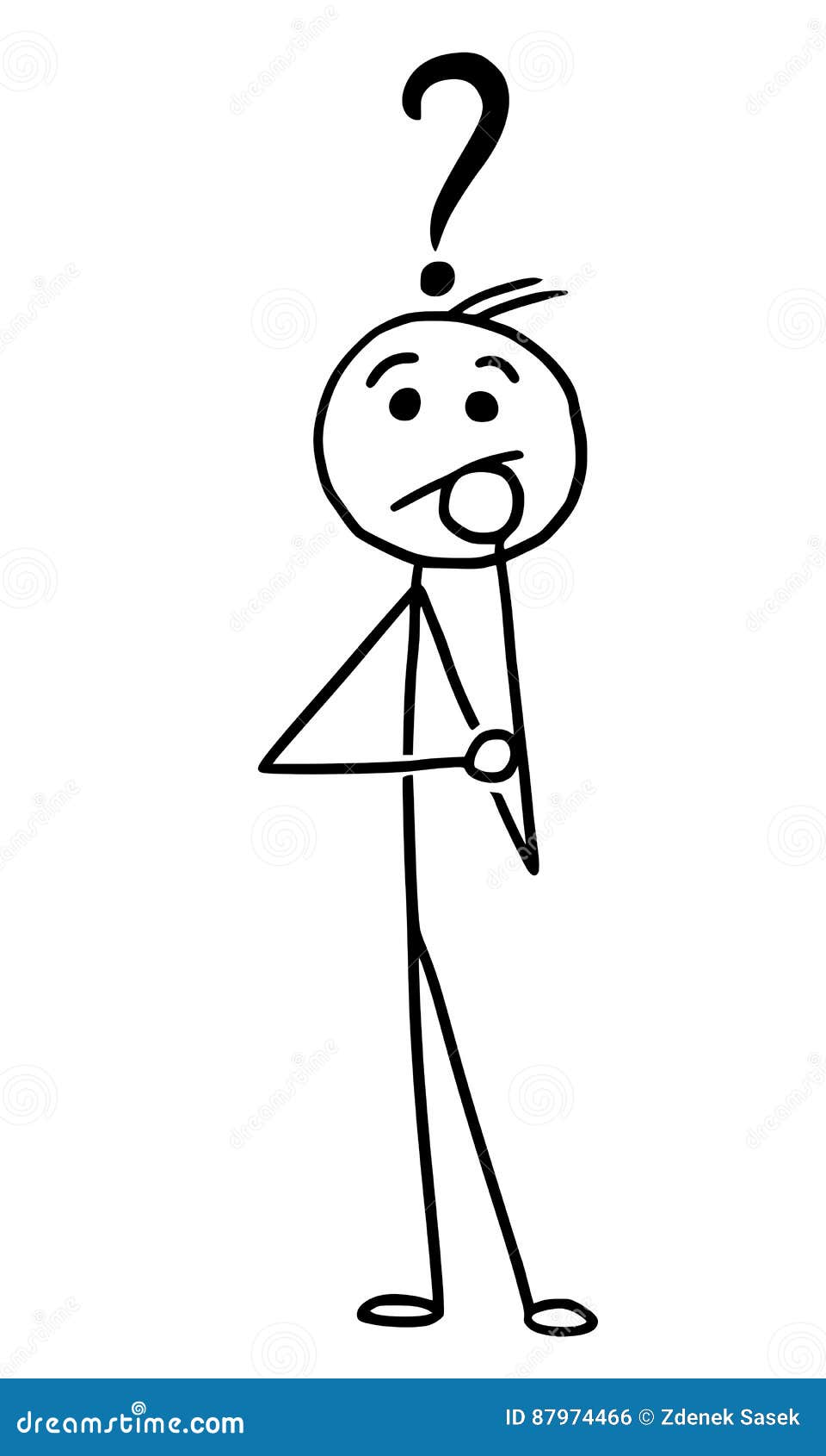 Stickman cartoon man standing with question mark Vector Image