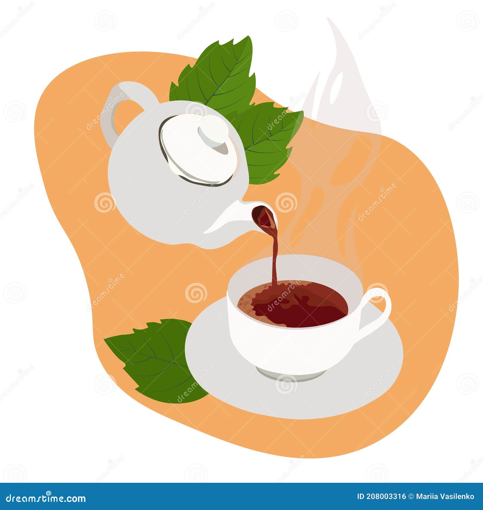 Tea teapot hot beverage fresh line and fill Vector Image