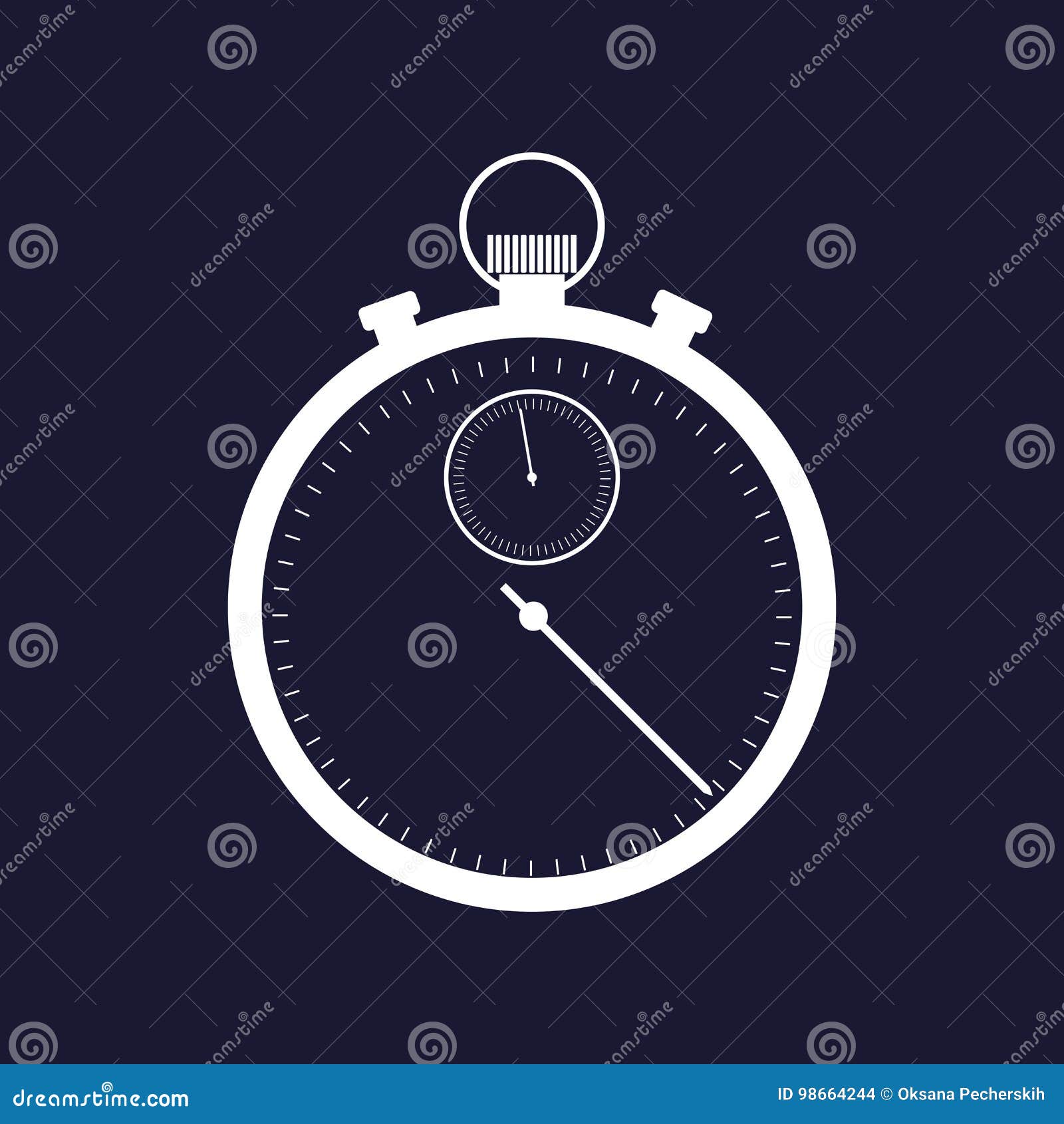 Vector Stopwatch Icon. Vector White Icon on Dark Background. Stock