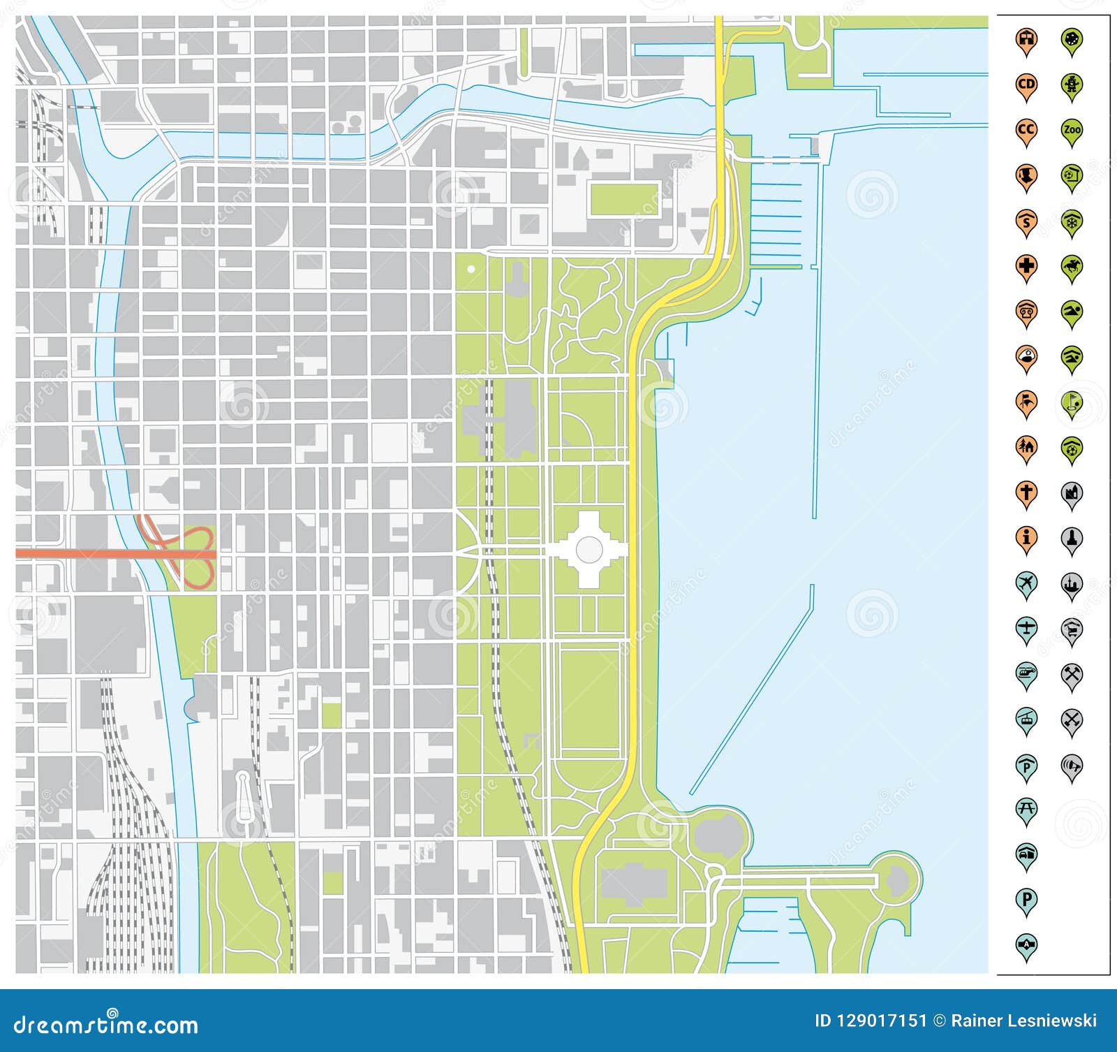 Vector Street Map of Downtown Chicago with Pin Pointers and ...