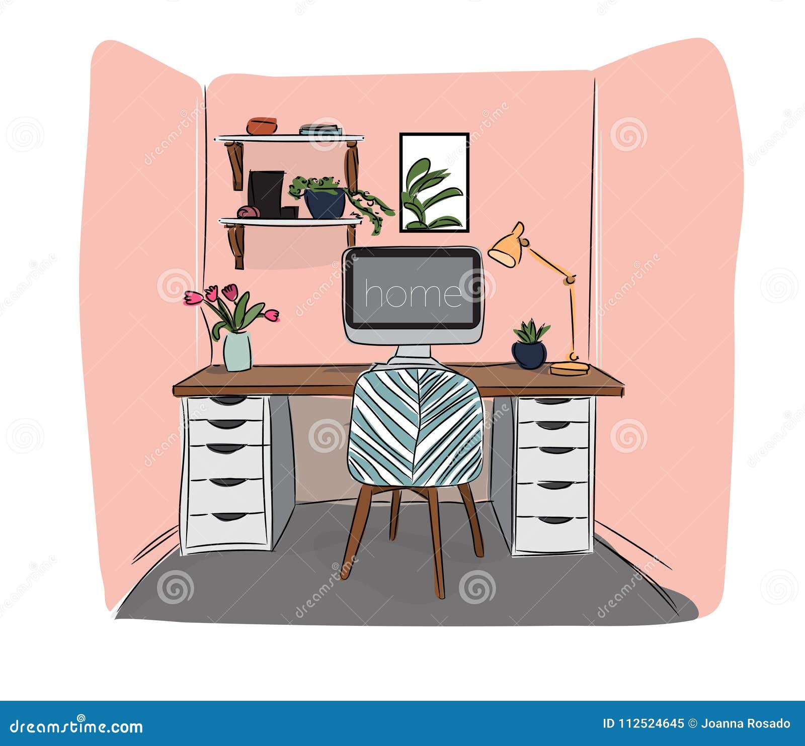 Vector Interior Design Illustration Office Study Picture Chair