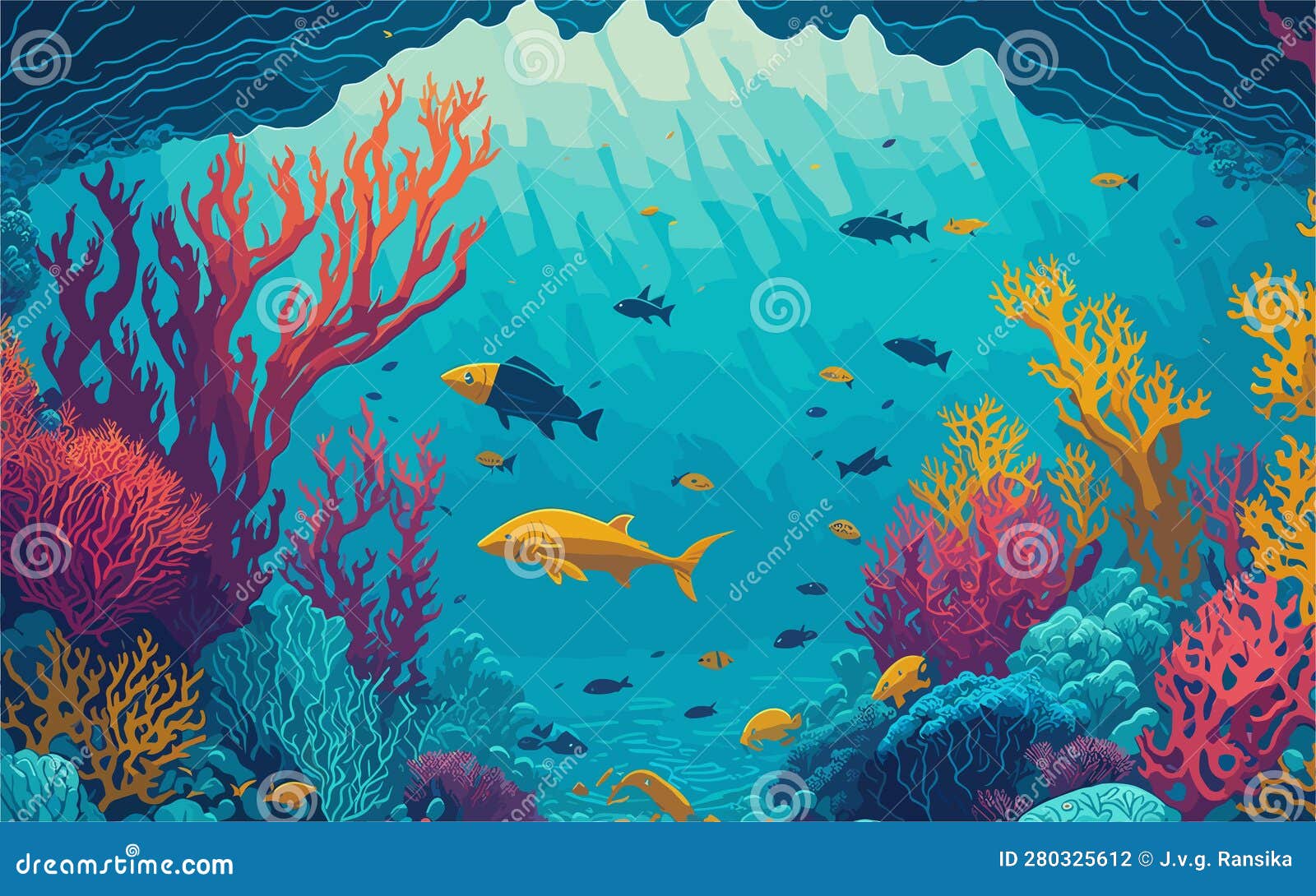Vector Style Background Image That Portrays An Underwater Paradise