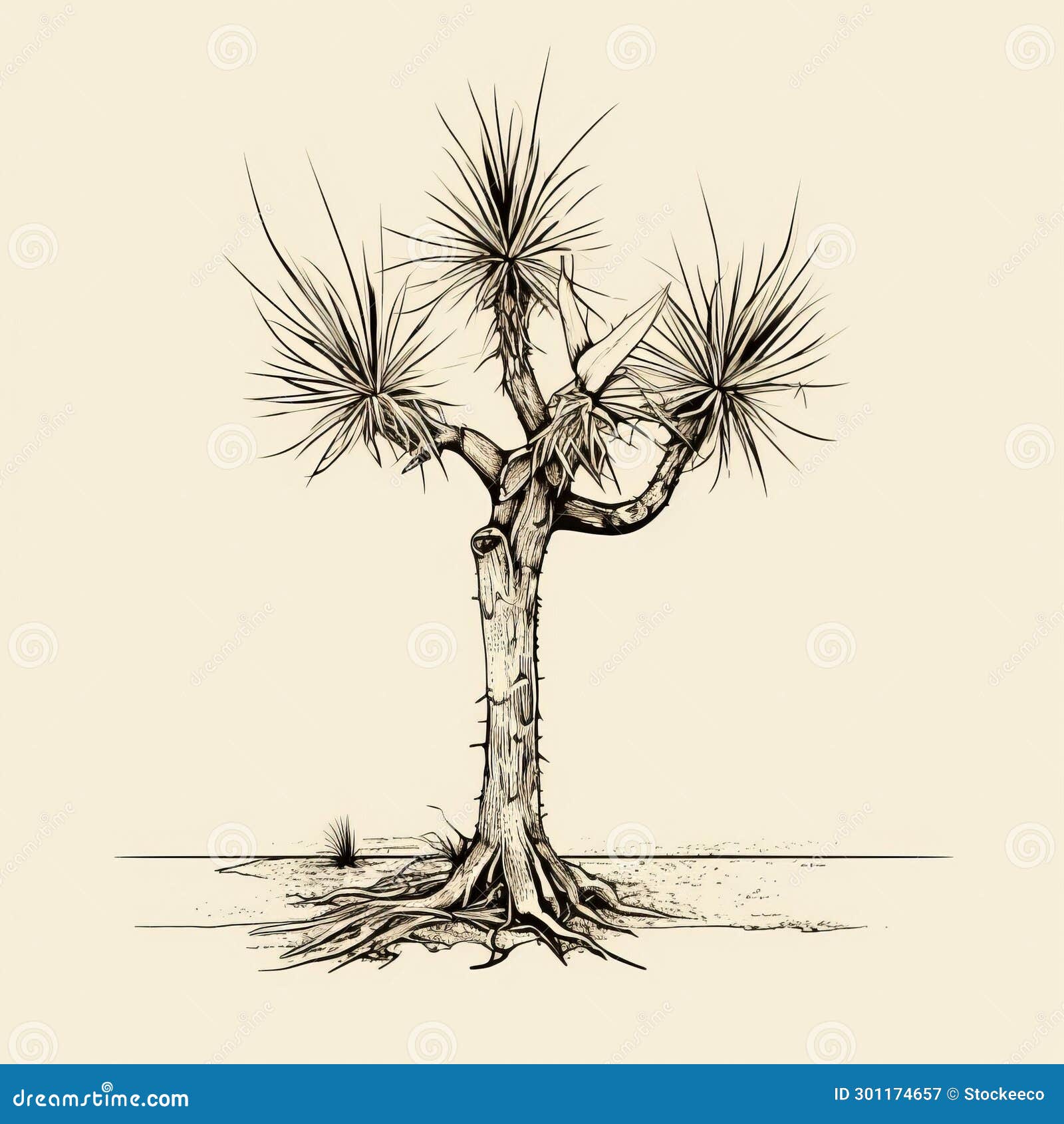 enigmatic tropics: hand drawn joshua tree sketch 