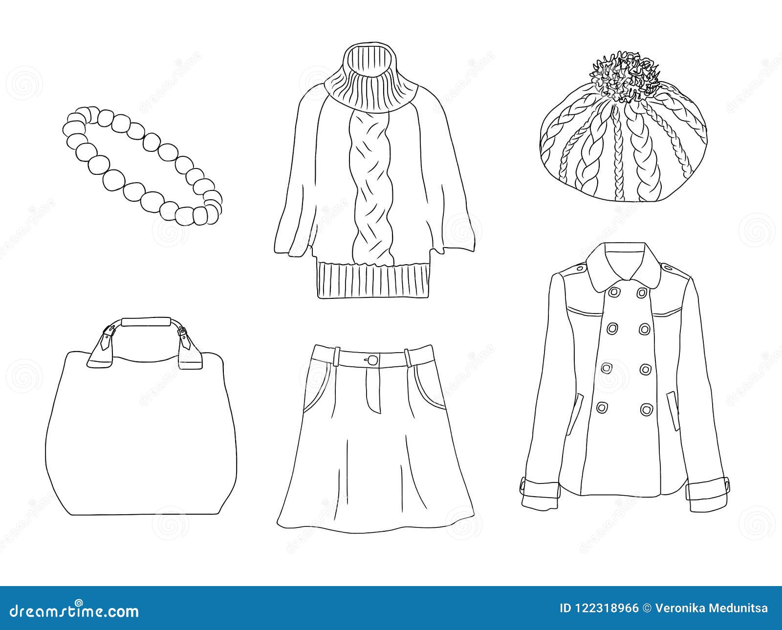Vector Stylish Fashion Set of Woman`s Autumn, Spring or Winter Clothes and  Accessories. Casual Silhouette Outfit with Sweater, Sk Stock Vector -  Illustration of coat, girl: 122318966